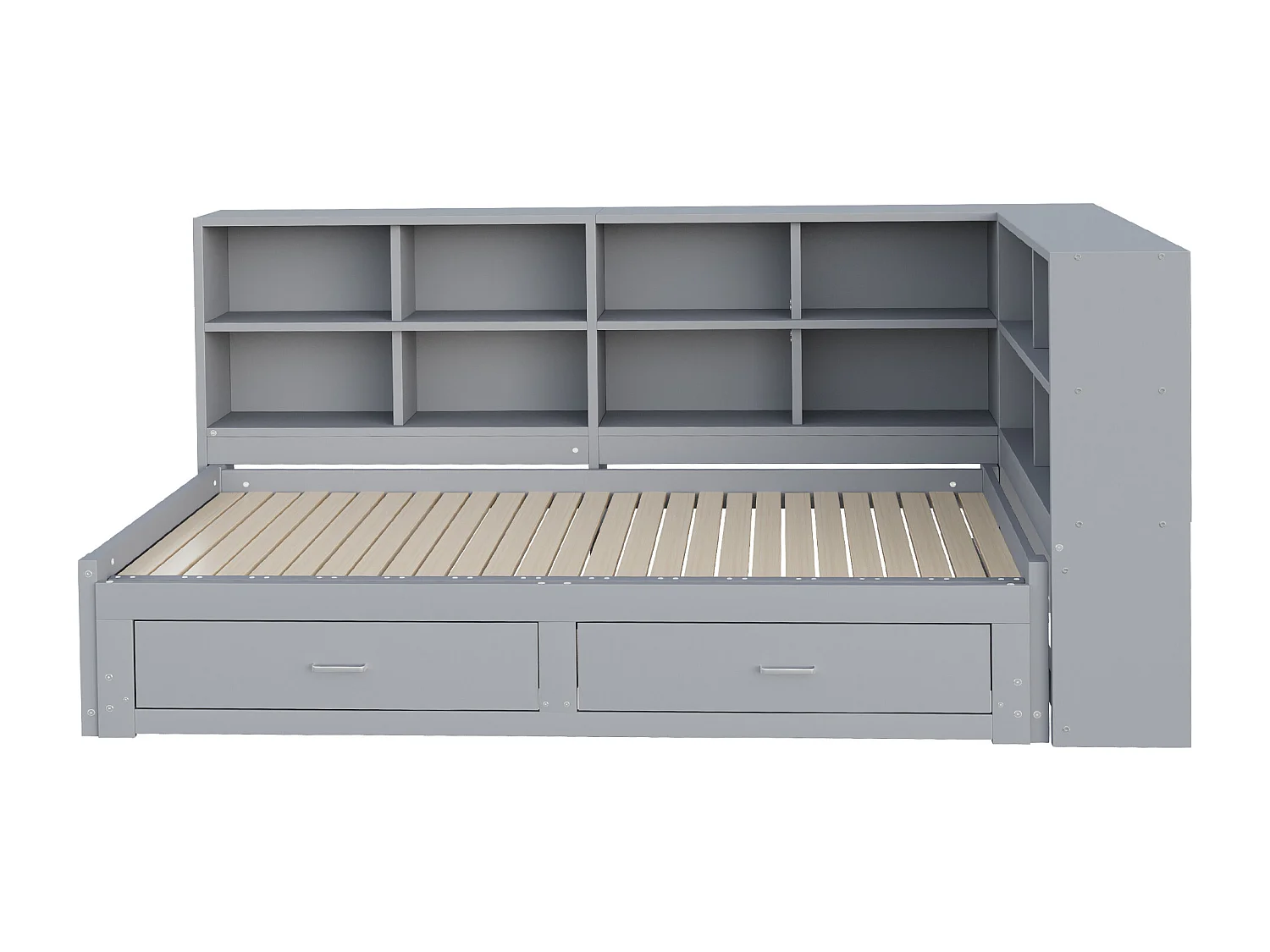 Canapé-lit en bois massif 90x190 cm - avec lit gigogne - avec compartiment de rangement - avec 2 tiroirs - gris