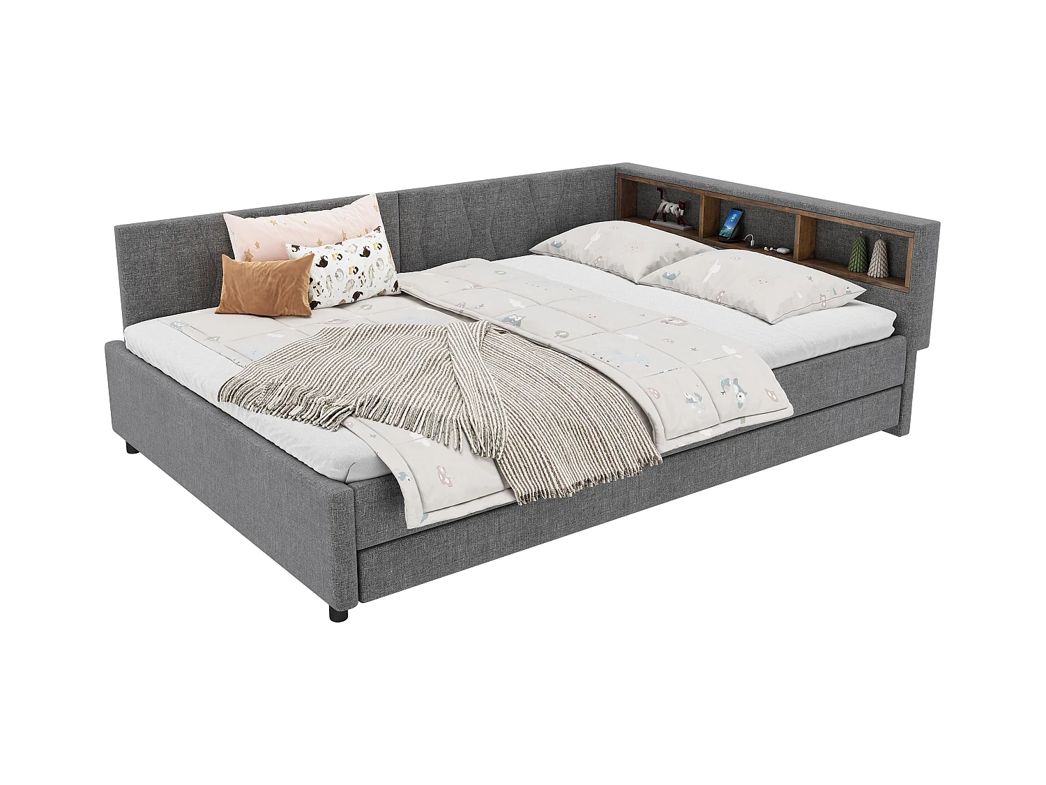 Schlafsofa 140x200 cm - mit Ausziehbett - mit USB- + Type-C-Anschlüssen - mit LED-Beleuchtung - grau (Matratze nicht enthalten)