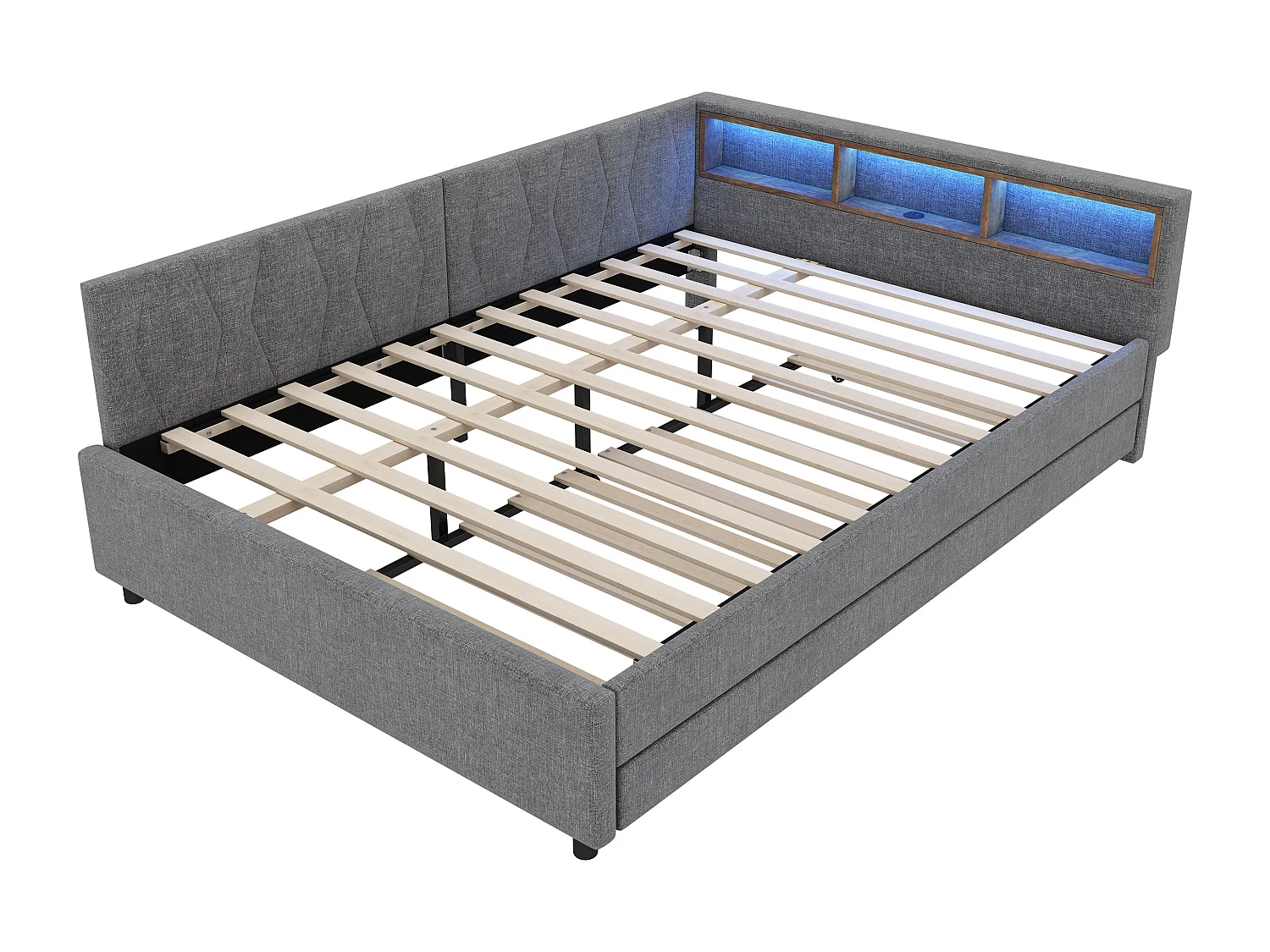 Canapé-lit 140x200cm - avec lit gigogne - avec USB + Type C - avec éclairage LED - gris (matelas non inclus)