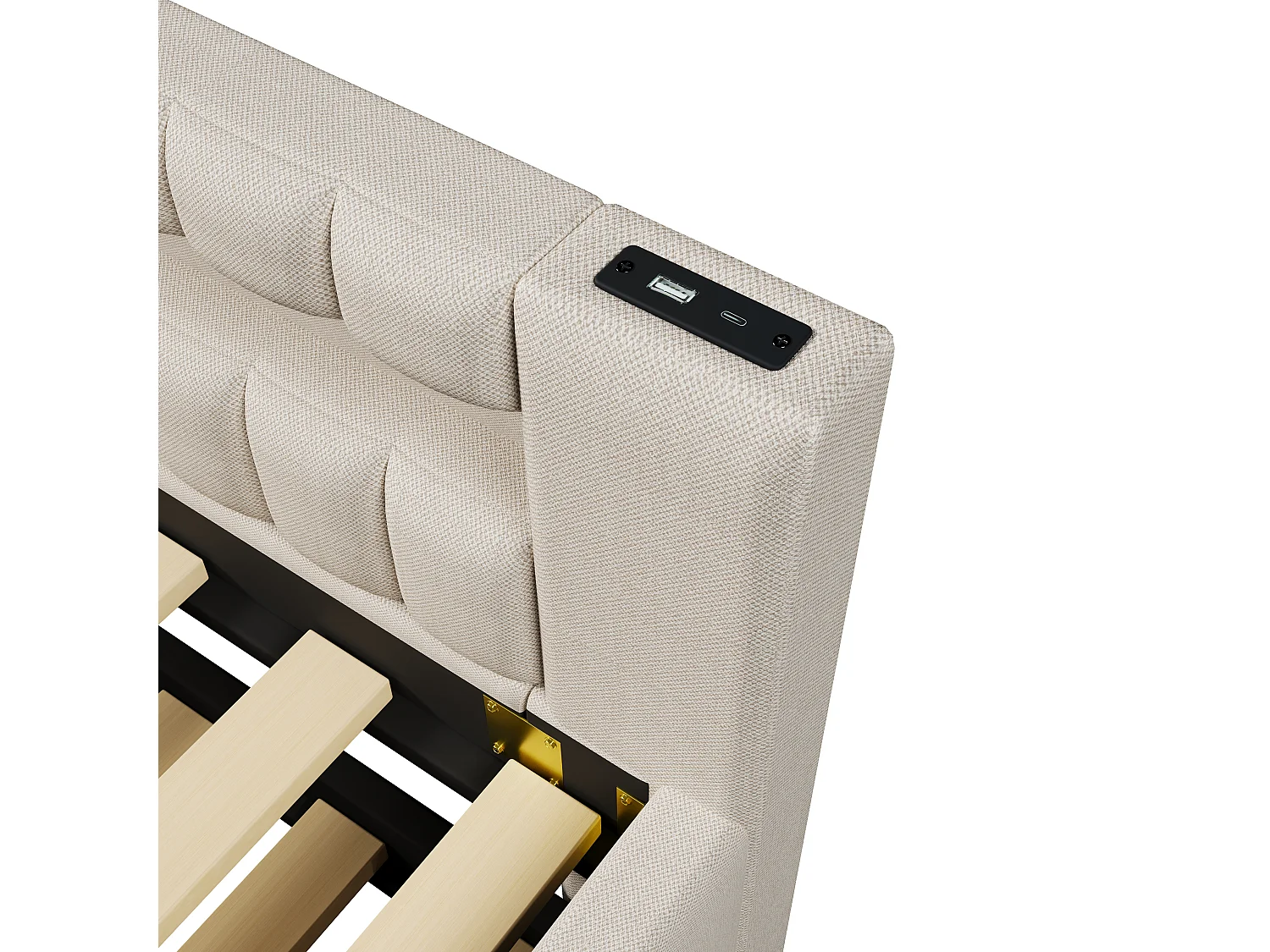 Schlafsofa 90x200 cm - mit LED-Beleuchtung - mit Ausziehbett - mit USB- + TYPE-C-Anschlüssen - Leinen - beige (Matratze nicht enthalten)