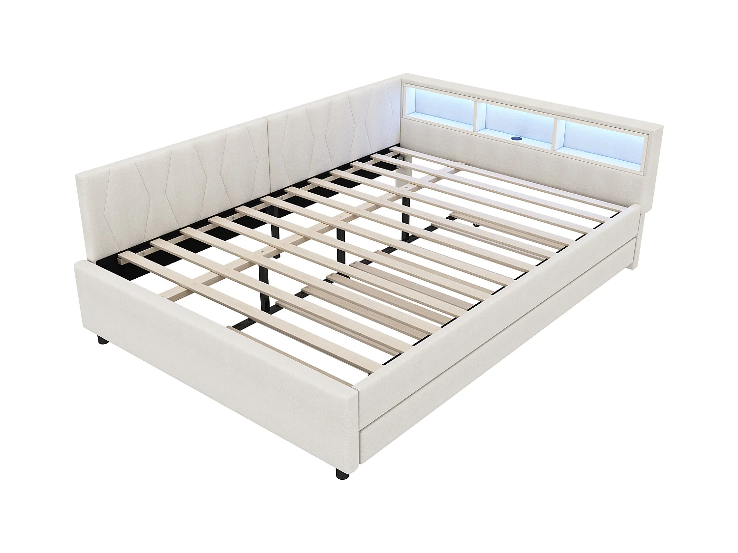 Canapé-lit 140x200cm - avec lit gigogne - avec USB + Type C - avec éclairage LED - beige (matelas non inclus)