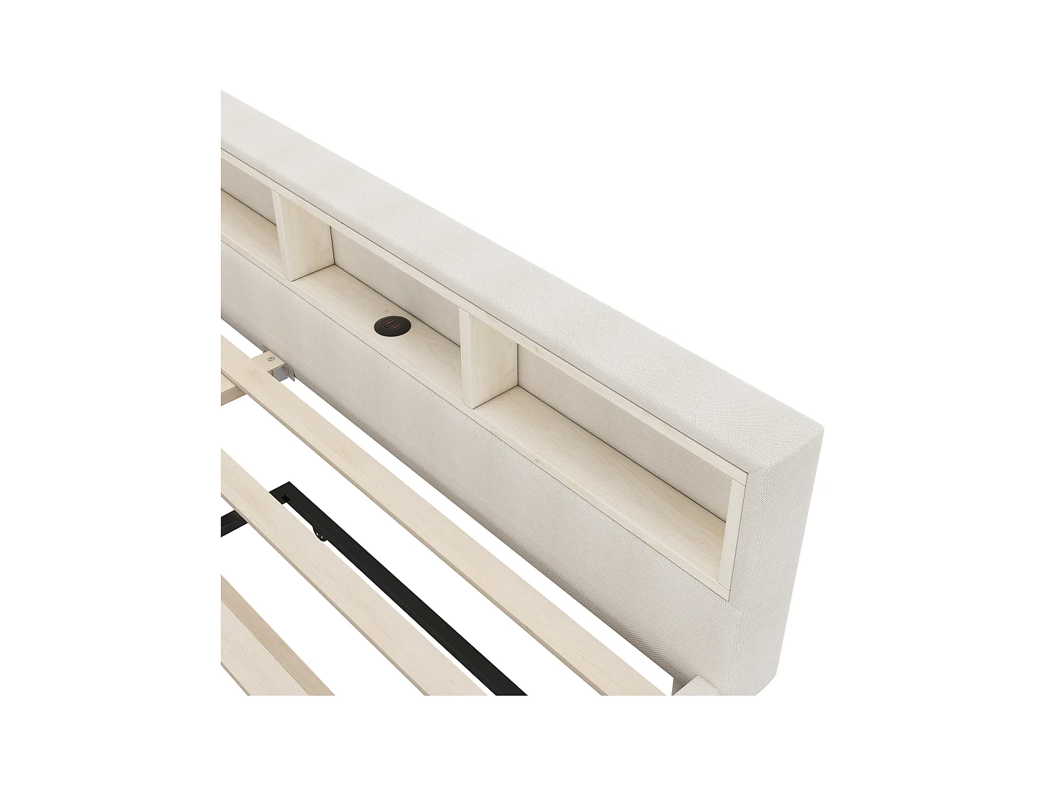 Canapé-lit 140x200cm - avec lit gigogne - avec USB + Type C - avec éclairage LED - beige (matelas non inclus)