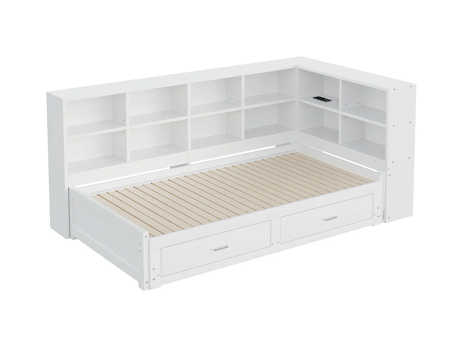 Kanapa rozkładana z litego drewna 90x190 cm - z łóżkiem wysuwanym - z przegródką do przechowywania - z 2 szufladami - biały