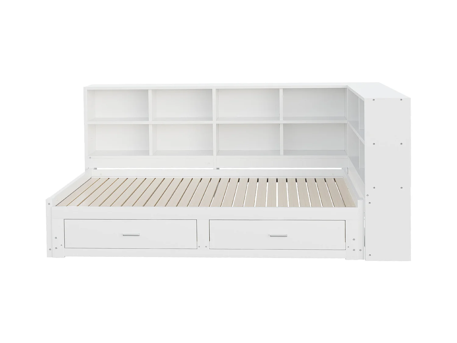 Kanapa rozkładana z litego drewna 90x190 cm - z łóżkiem wysuwanym - z przegródką do przechowywania - z 2 szufladami - biały