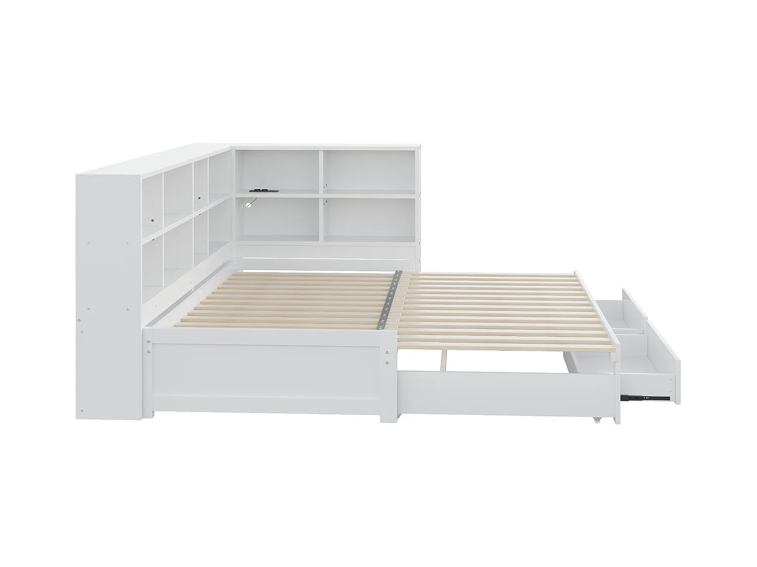 Kanapa rozkładana z litego drewna 90x190 cm - z łóżkiem wysuwanym - z przegródką do przechowywania - z 2 szufladami - biały