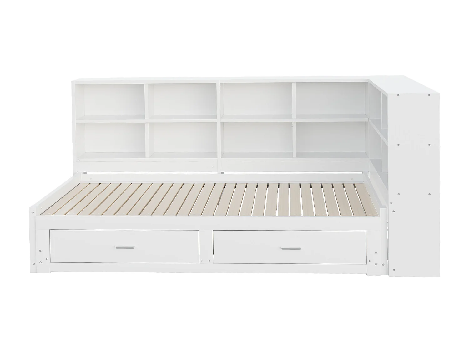 Sofá-cama em madeira maciça 90x190 cm - com cama articulada - com compartimento de arrumação - com 2 gavetas - branco