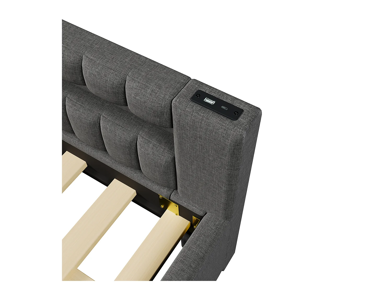 Sofá cama 140x200 cm - con iluminación LED - con cama nido - con puertos USB + TYPE-C - lino - gris (colchón no incluido)