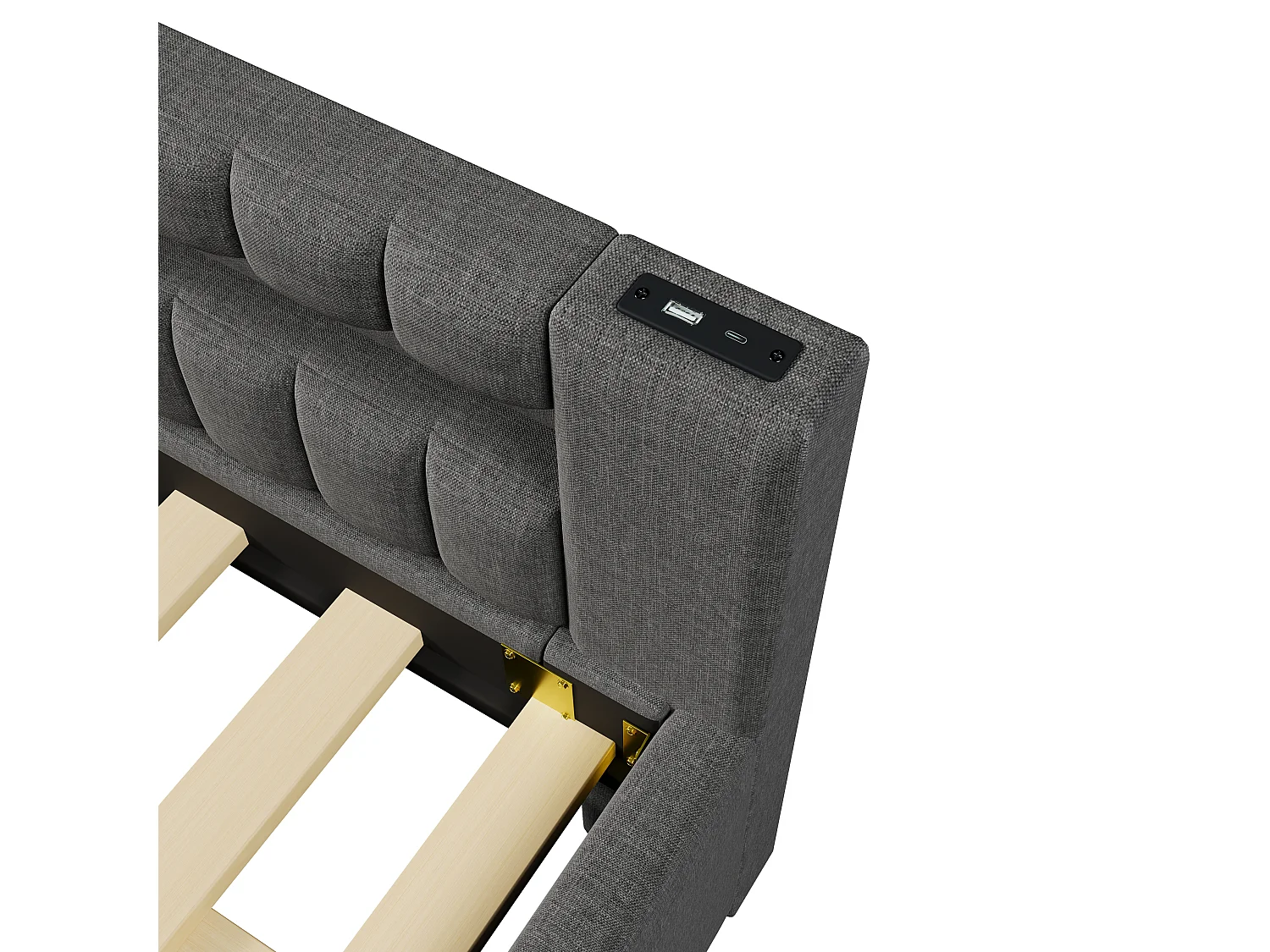 Canapé-lit 140x200 cm - avec éclairage LED - avec lit gigogne - avec USB + TYPE-C - lin - gris (matelas non inclus)