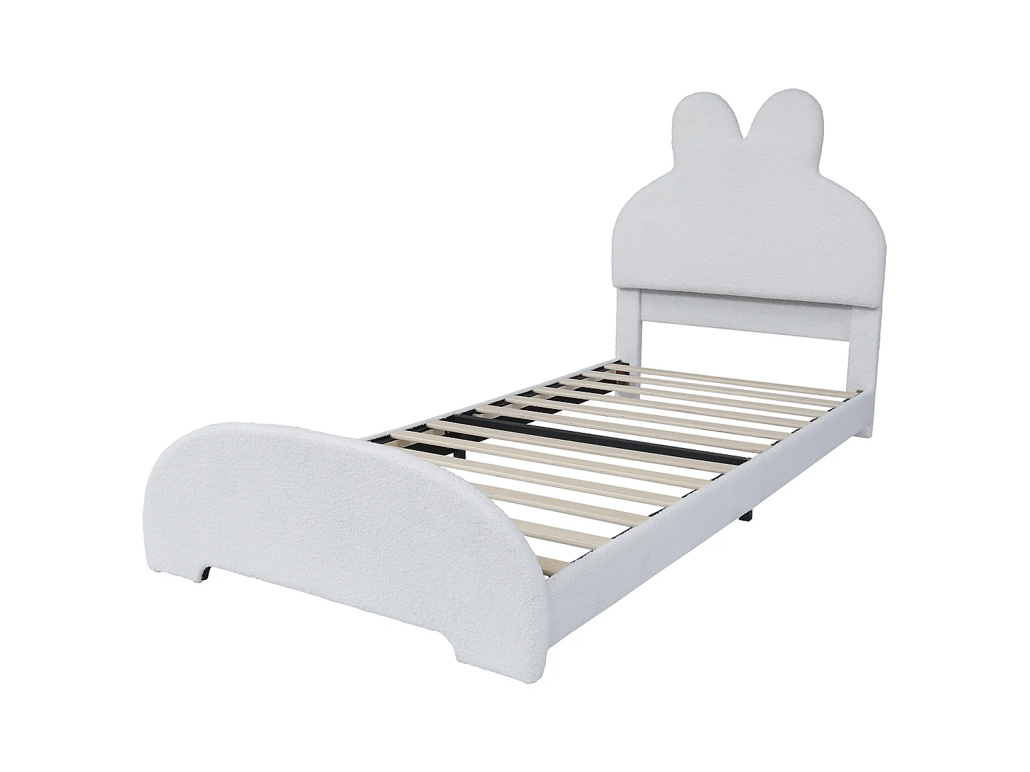 Lit enfant rembourré 90x200cm - Tête de lit oreilles de lapin - Imitation laine - Blanc