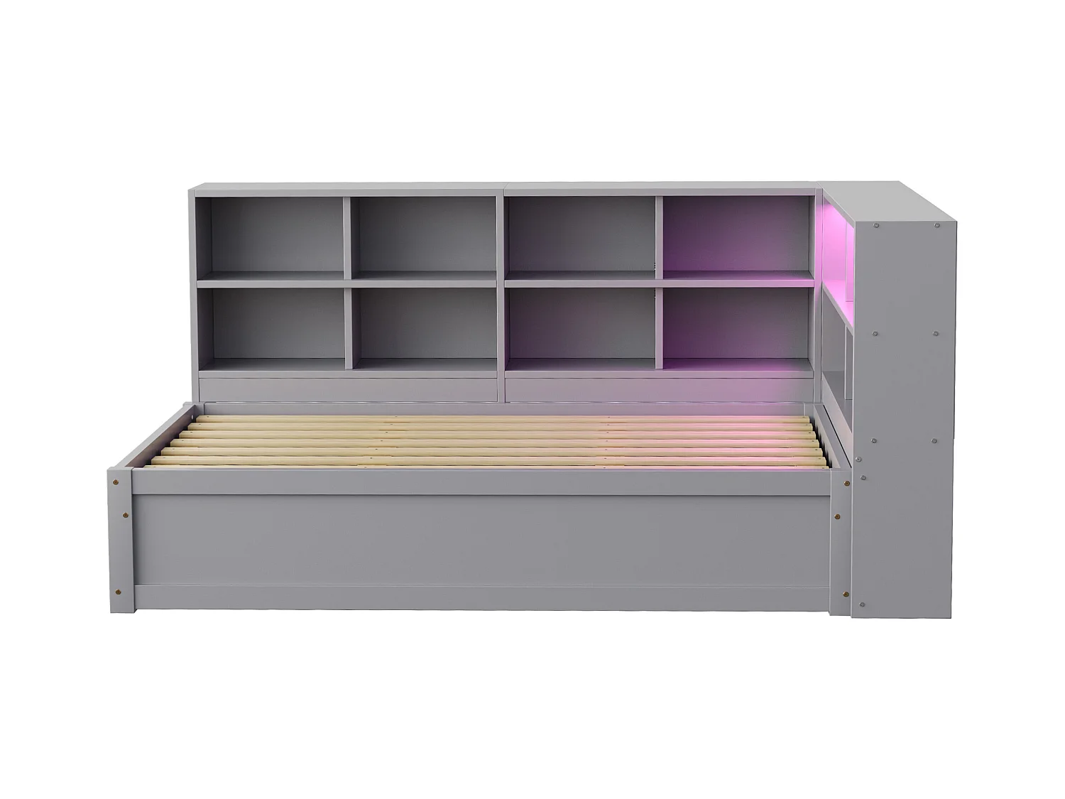 Sofá cama con almacenamiento 90x200 cm - con enchufe y almacenamiento - con barra luminosa - gris (sin colchón)