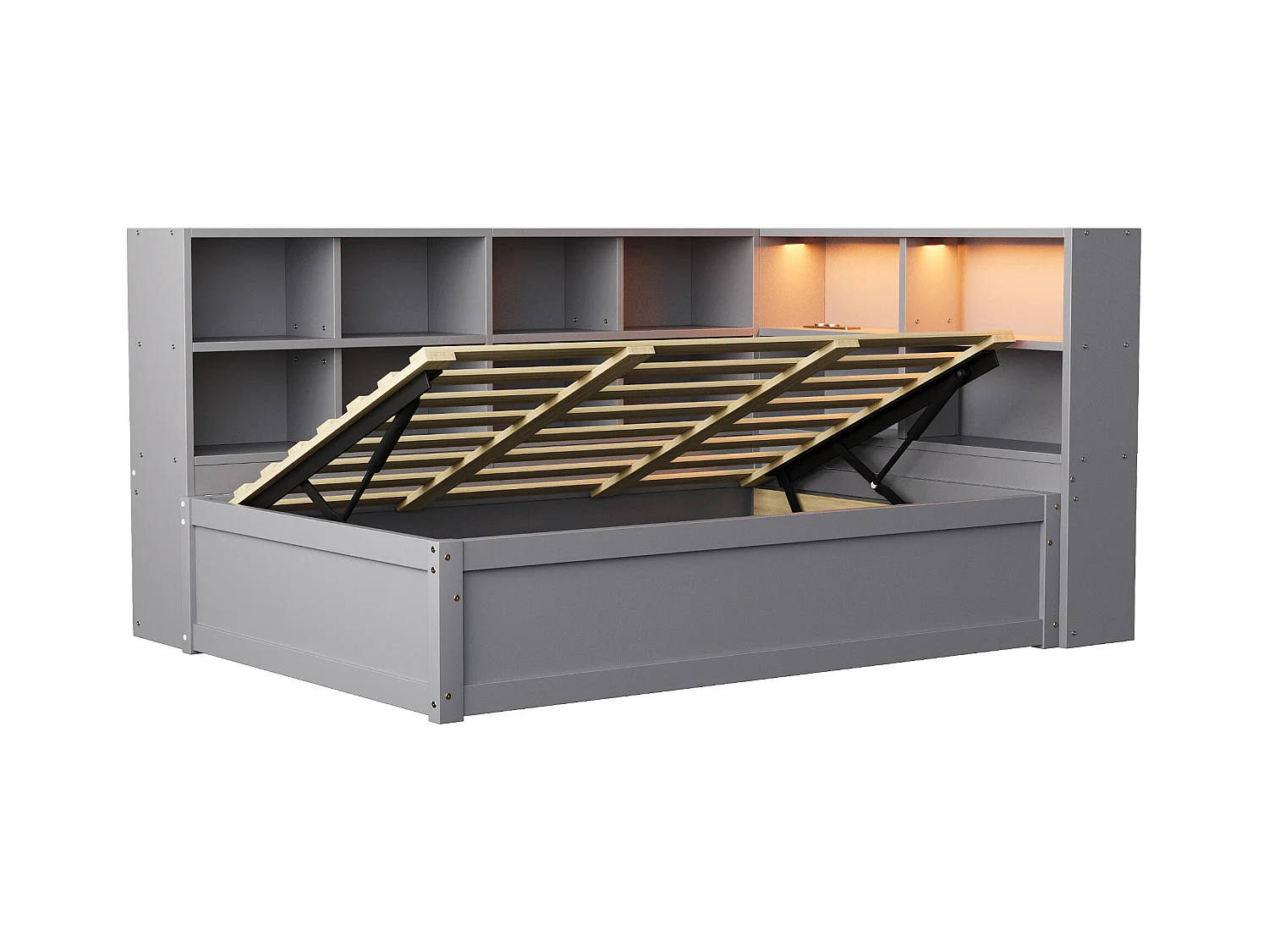 Sofá cama con almacenamiento 90x200 cm - con enchufe y almacenamiento - con barra luminosa - gris (sin colchón)