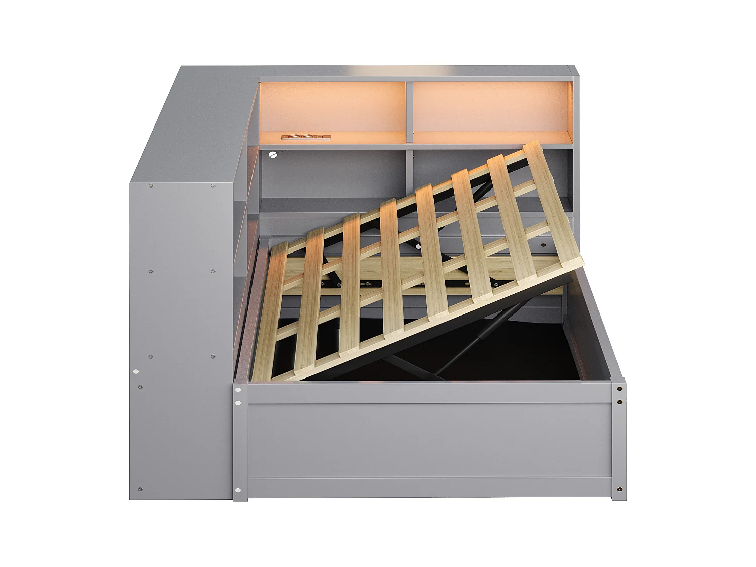 Sofá cama con almacenamiento 90x200 cm - con enchufe y almacenamiento - con barra luminosa - gris (sin colchón)