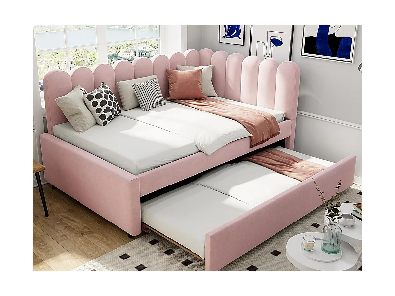 Sofá cama 140x200 cm - con cama nido - terciopelo - rosa (colchón no incluido)