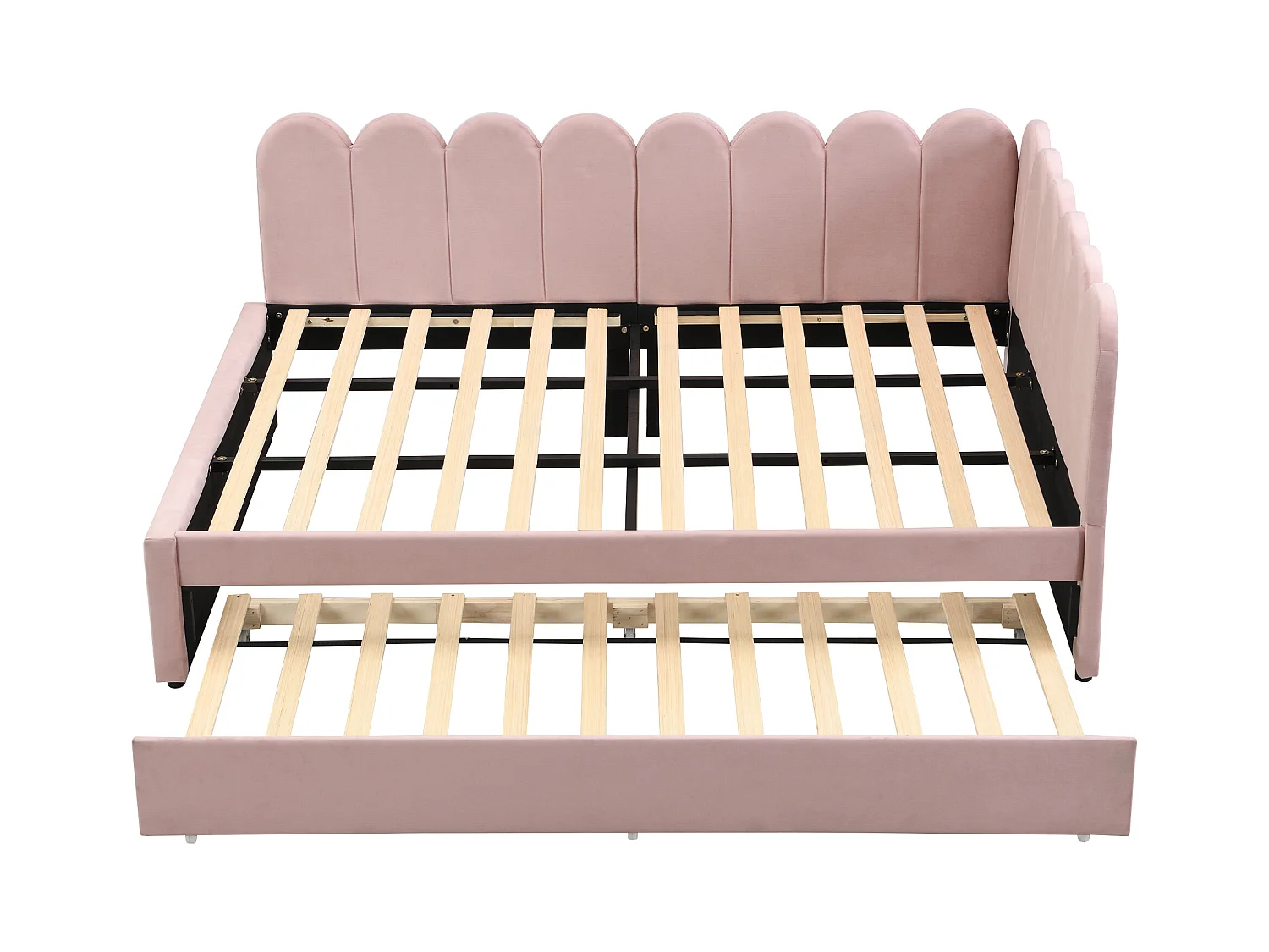 Slaapbank 140x200 cm - met opbergbed - fluweel - roze (matras niet inbegrepen)