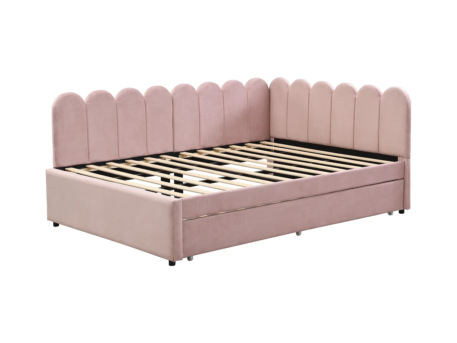 Slaapbank 140x200 cm - met opbergbed - fluweel - roze (matras niet inbegrepen)