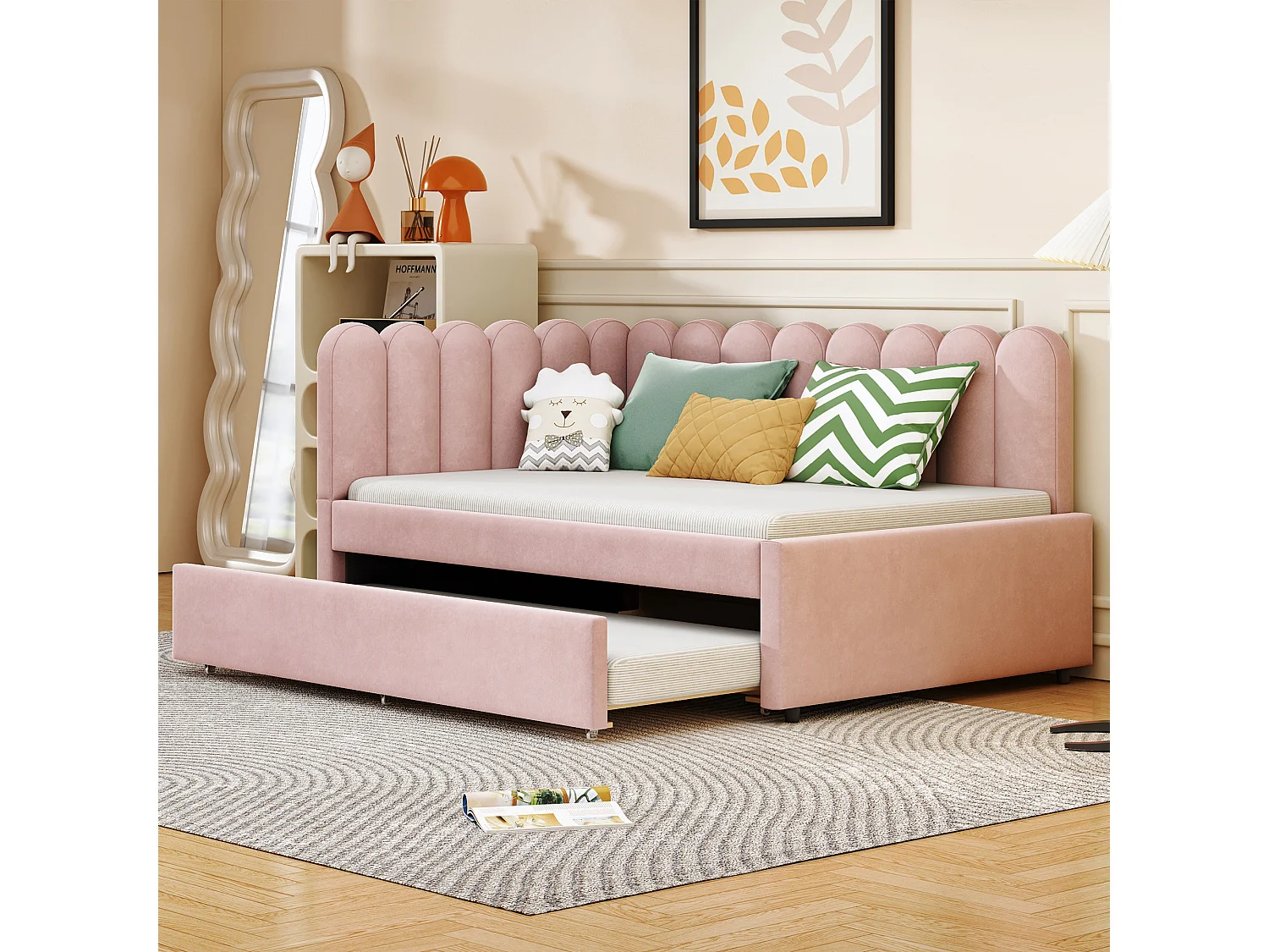 Schlafsofa 140x200 cm - mit Ausziehbett - Samt - rosa (Matratze nicht im Lieferumfang enthalten)