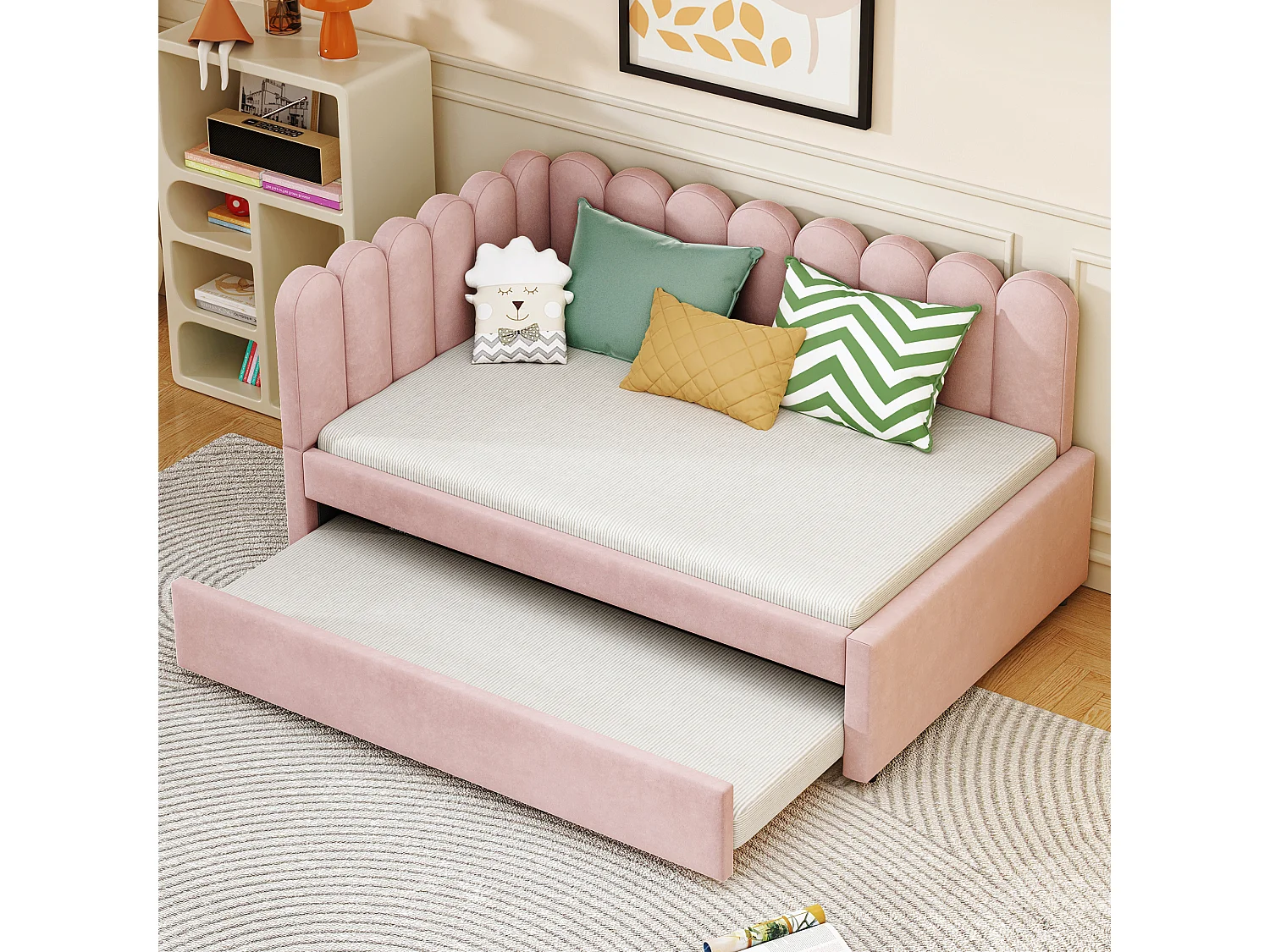 Schlafsofa 140x200 cm - mit Ausziehbett - Samt - rosa (Matratze nicht im Lieferumfang enthalten)