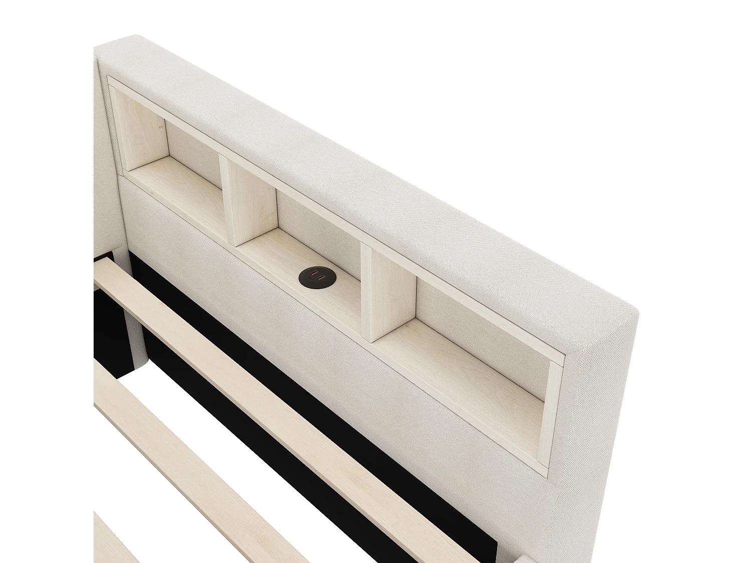 Canapé-lit 140x200cm - avec 2 tiroirs - avec USB + Type C - avec lumière LED - beige (matelas non inclus)