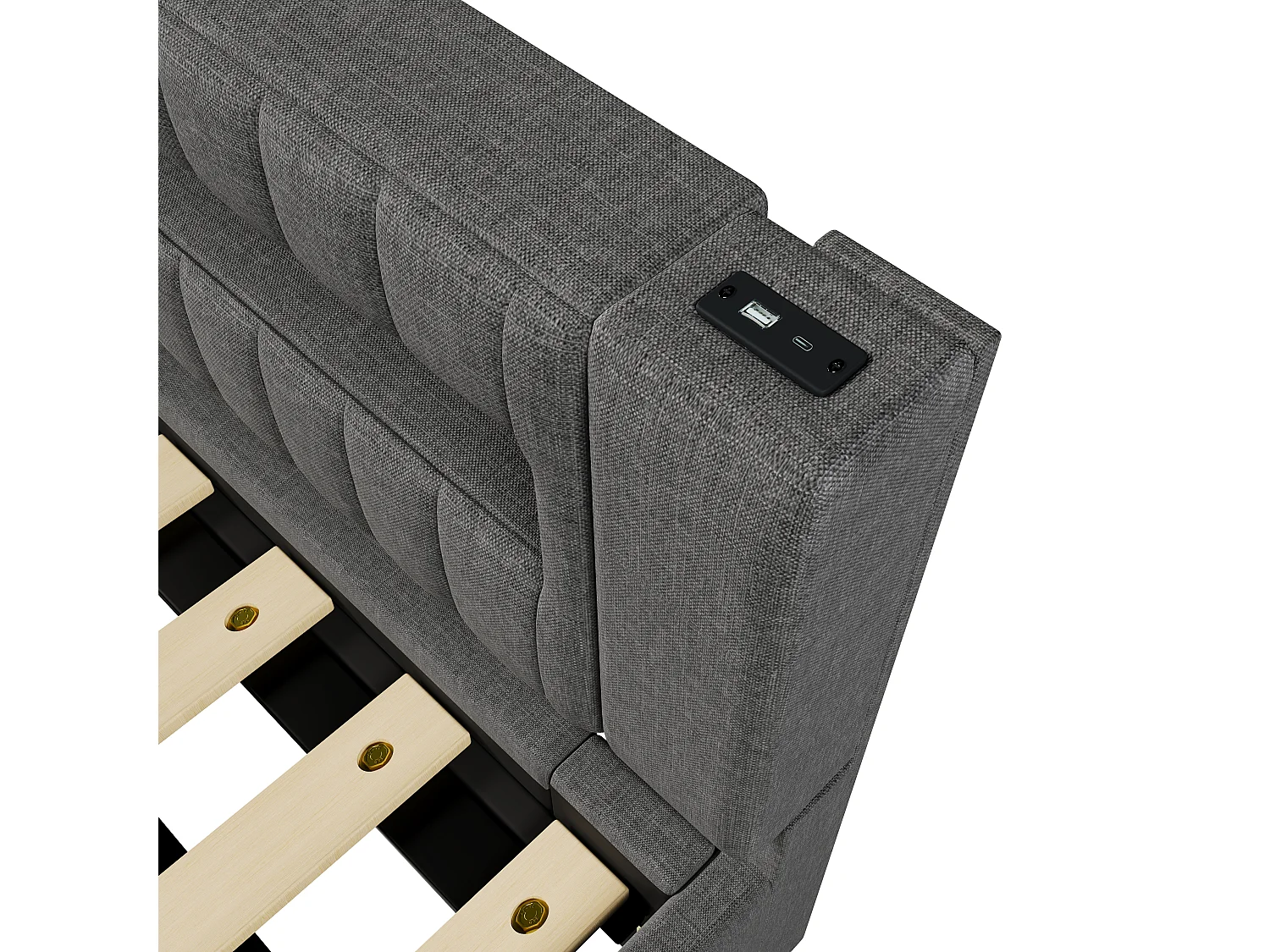 Canapé-lit coffre 90x200cm - avec bande lumineuse LED - avec USB + TYPE-C - lin - gris (sans matelas)