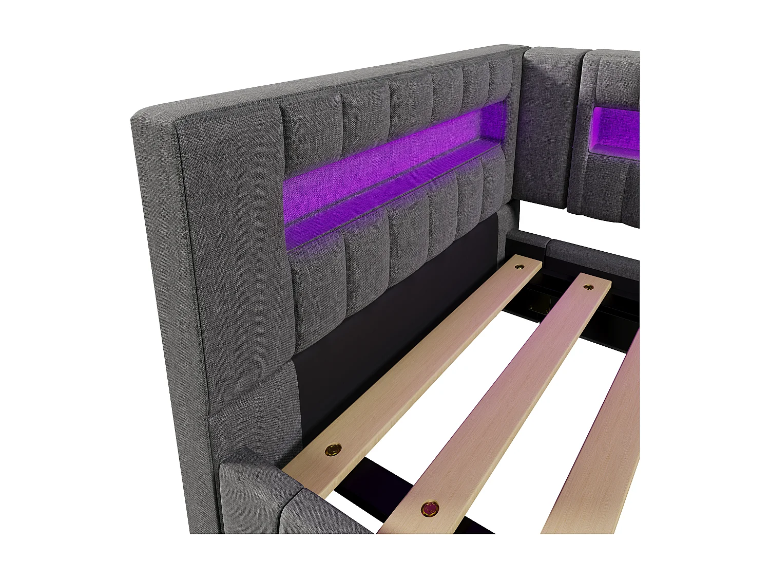 Slaapbank met opbergruimte 90x200 cm - met LED-lichtstrip - met USB- + TYPE-C-aansluitingen - linnen - grijs (zonder matras)