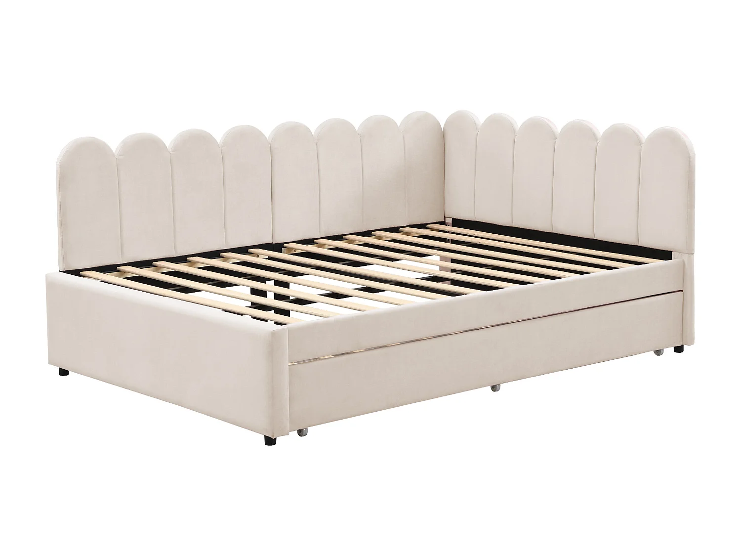 Canapé-lit 140x200cm - avec lit gigogne - velours - beige (matelas non inclus)
