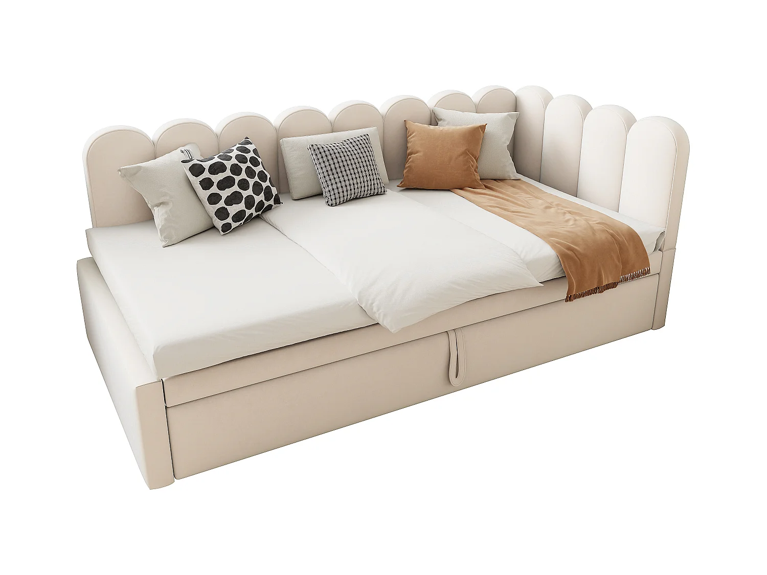 Canapé-lit 90x200cm - avec lit gigogne - velours - beige (matelas non inclus)