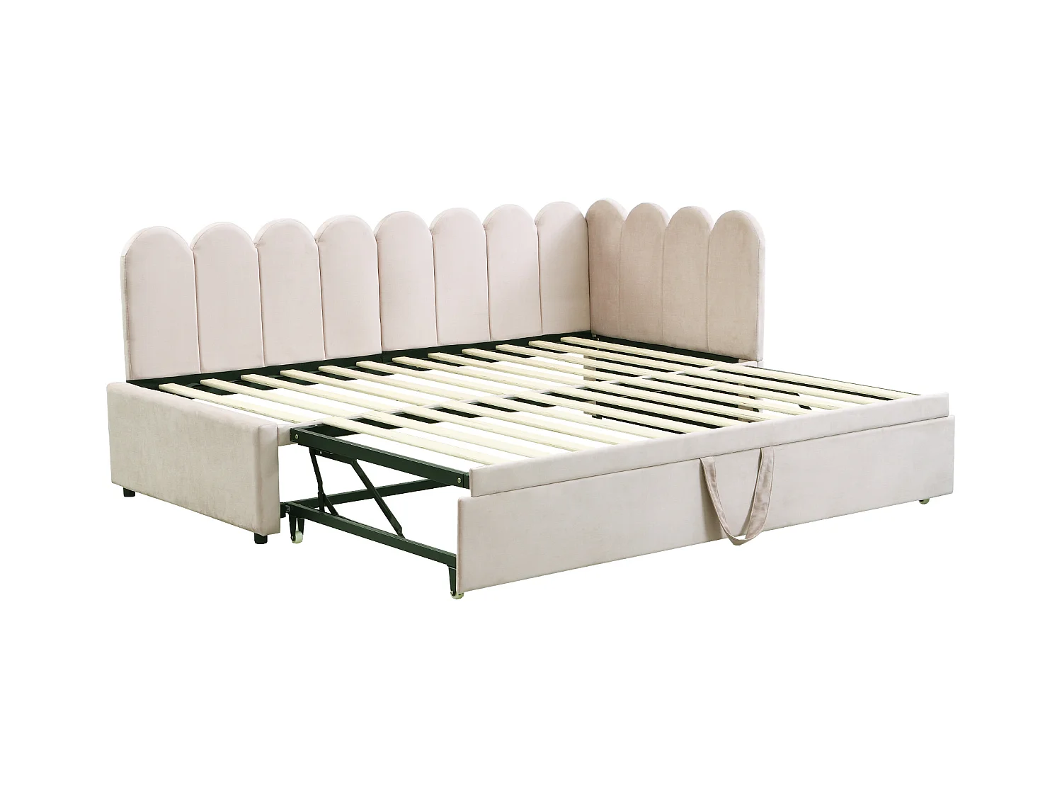 Canapé-lit 90x200cm - avec lit gigogne - velours - beige (matelas non inclus)