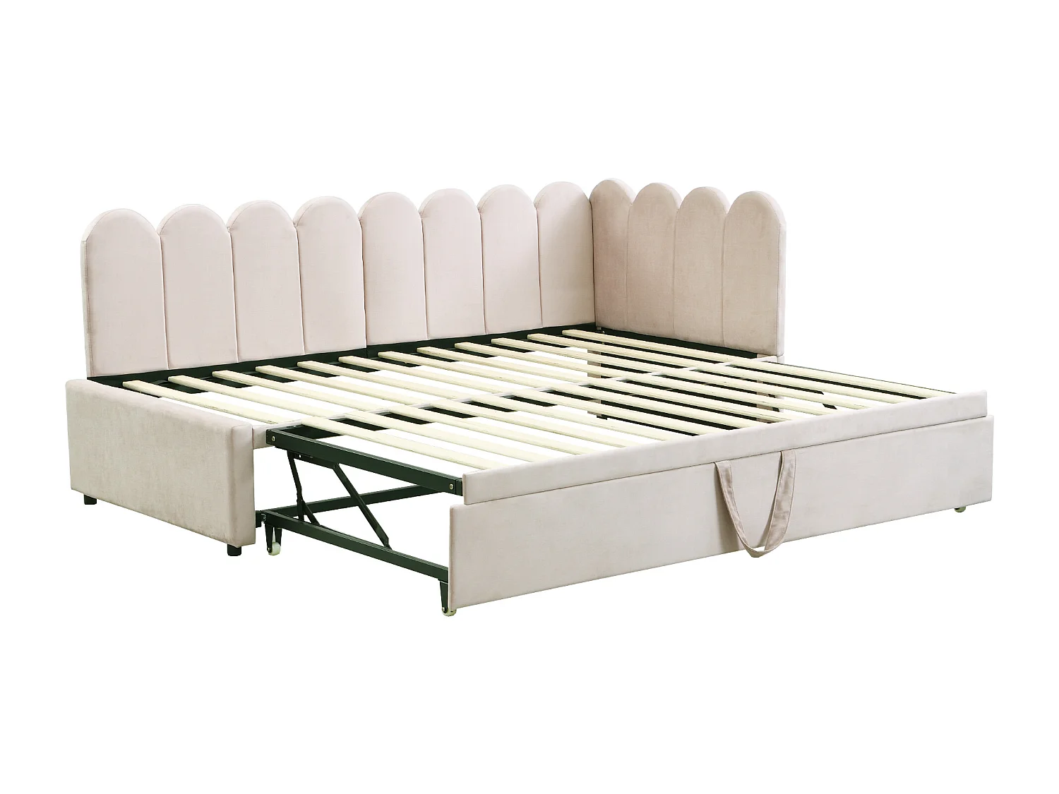 Canapé-lit 90x200cm - avec lit gigogne - velours - beige (matelas non inclus)