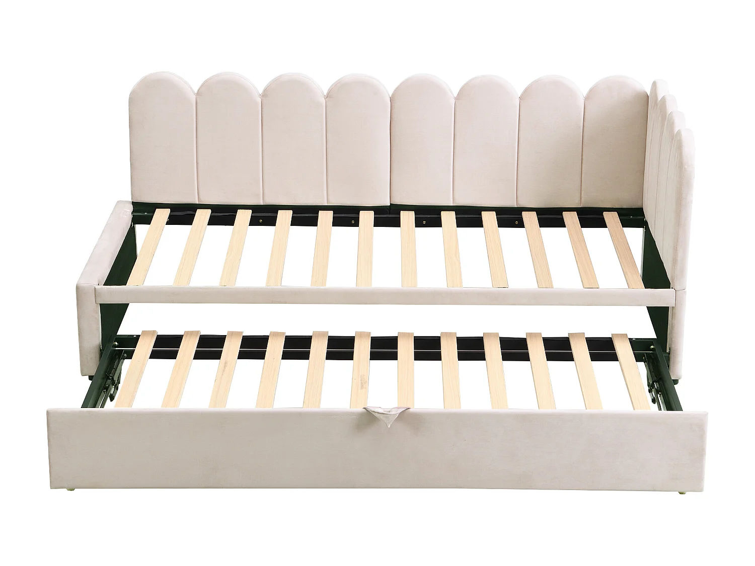 Canapé-lit 90x200cm - avec lit gigogne - velours - beige (matelas non inclus)