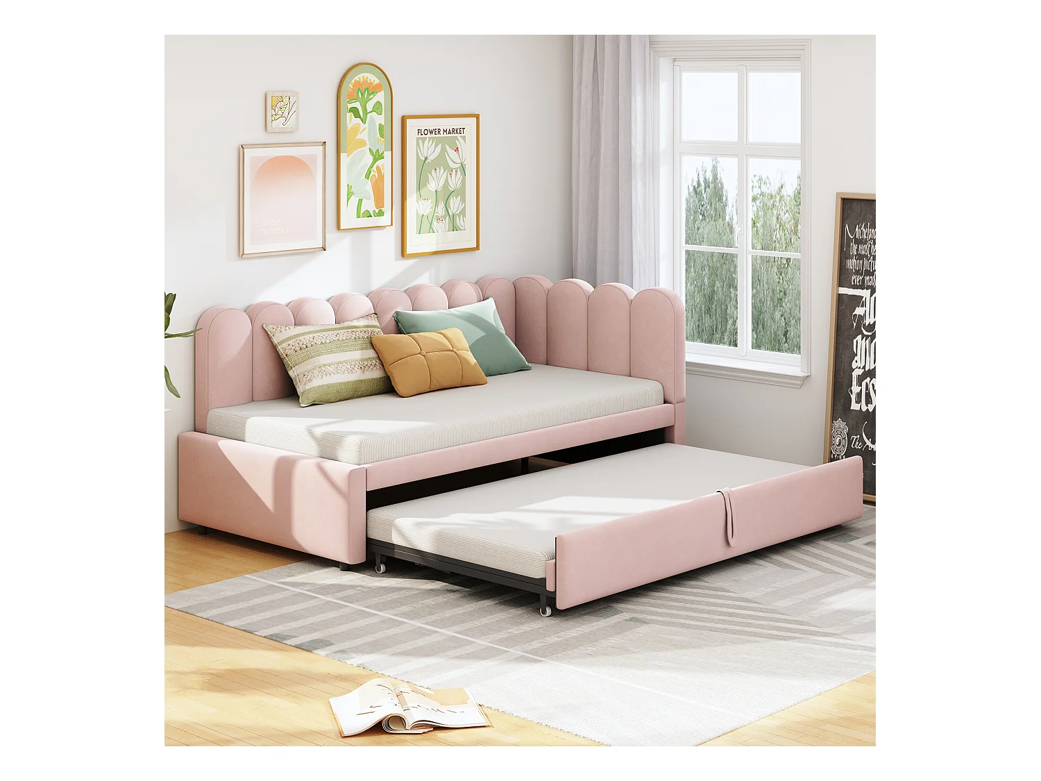 Schlafsofa 90x200 cm - mit Ausziehbett - Samt - rosa (Matratze nicht im Lieferumfang enthalten)