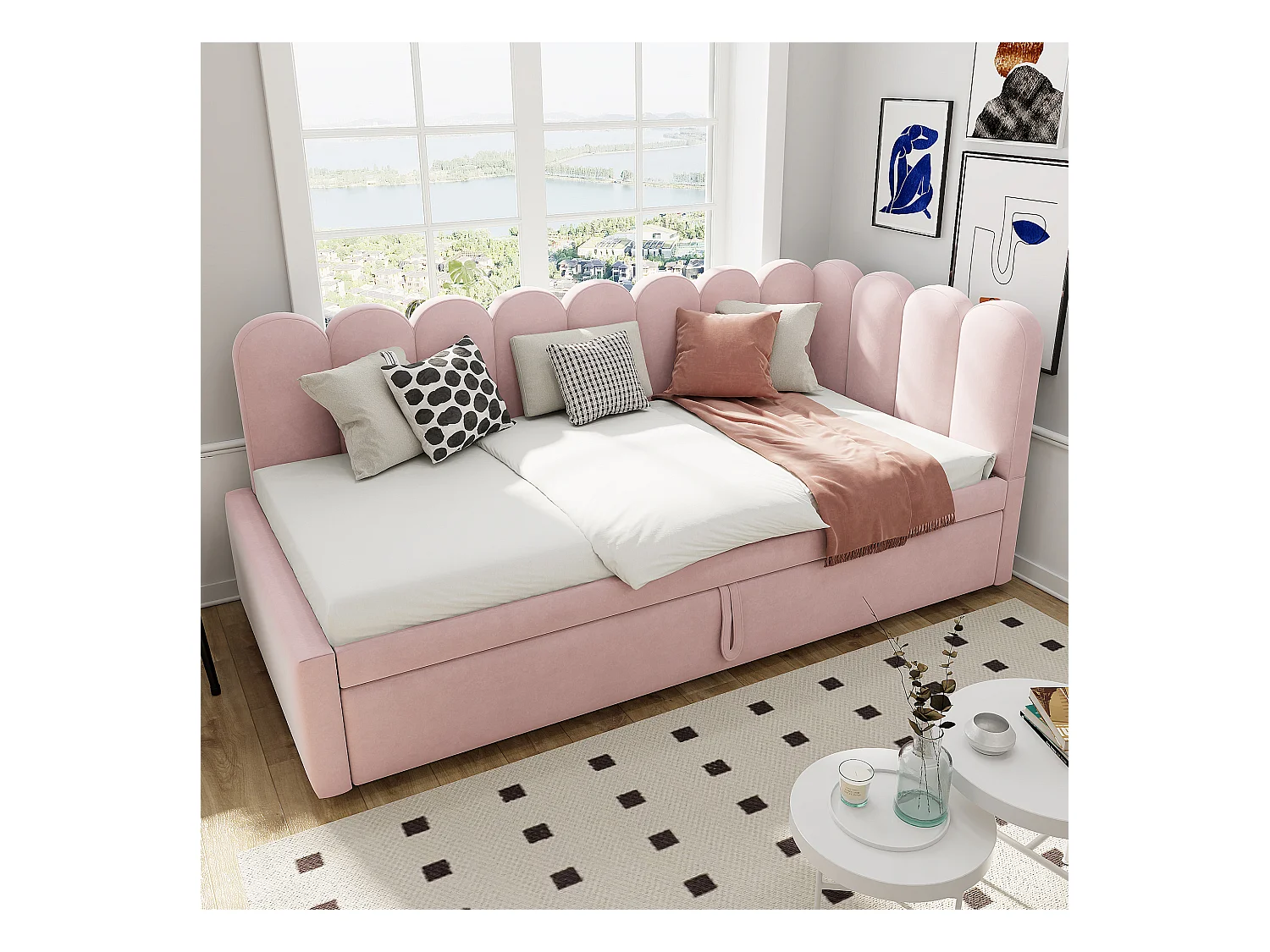 Schlafsofa 90x200 cm - mit Ausziehbett - Samt - rosa (Matratze nicht im Lieferumfang enthalten)