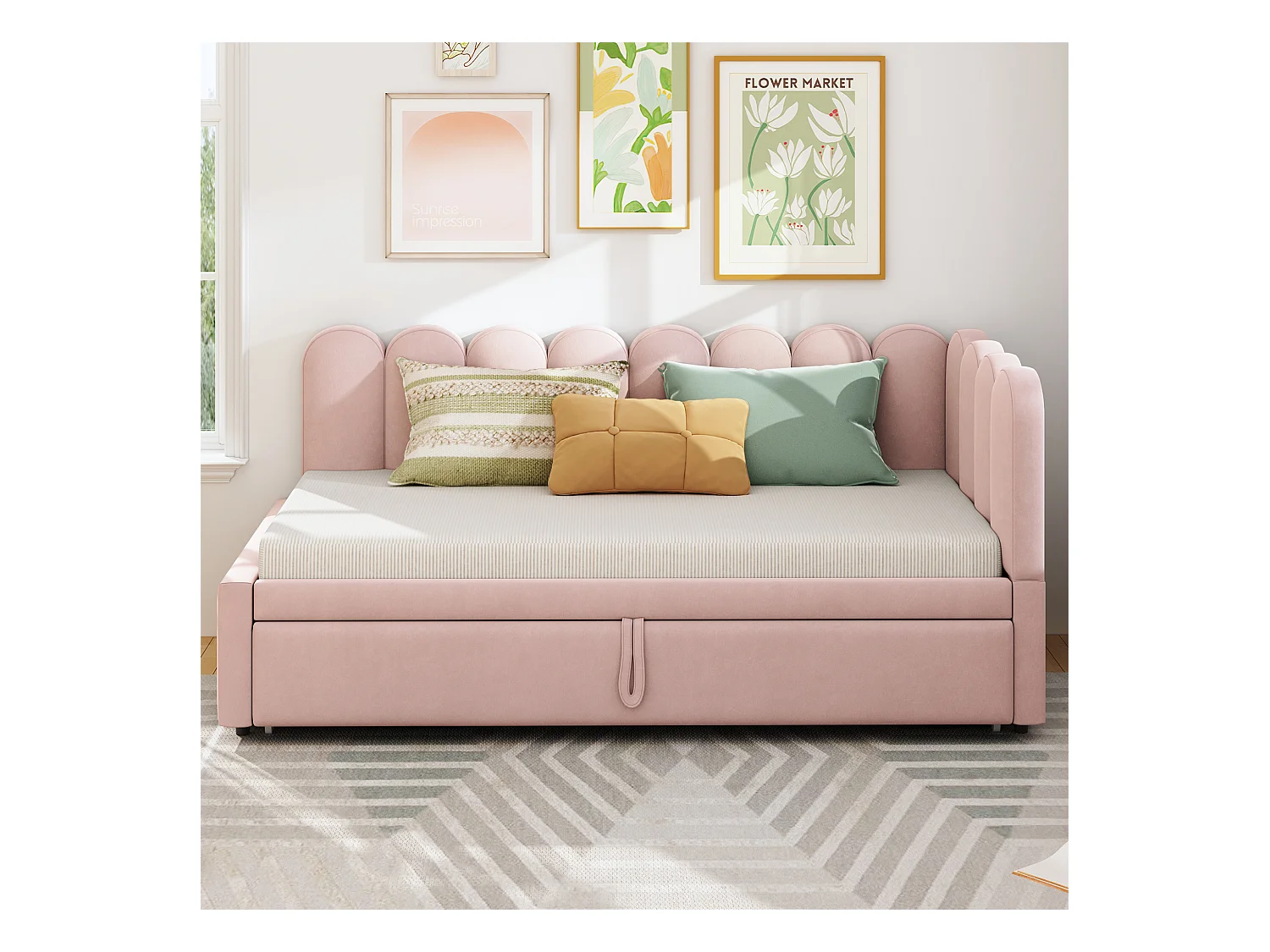 Schlafsofa 90x200 cm - mit Ausziehbett - Samt - rosa (Matratze nicht im Lieferumfang enthalten)