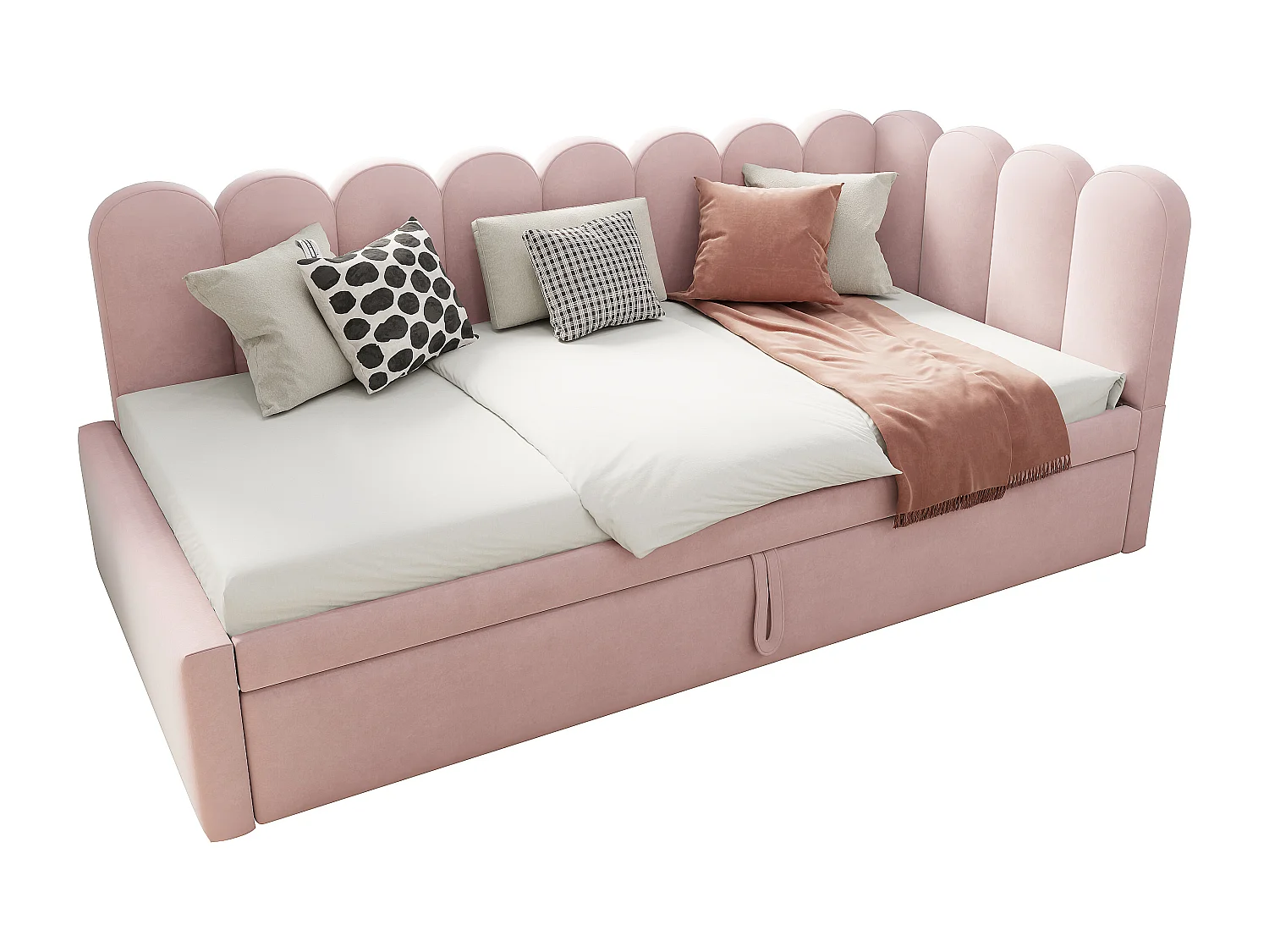 Slaapbank 90x200 cm - met opbergbed - fluweel - roze (matras niet inbegrepen)