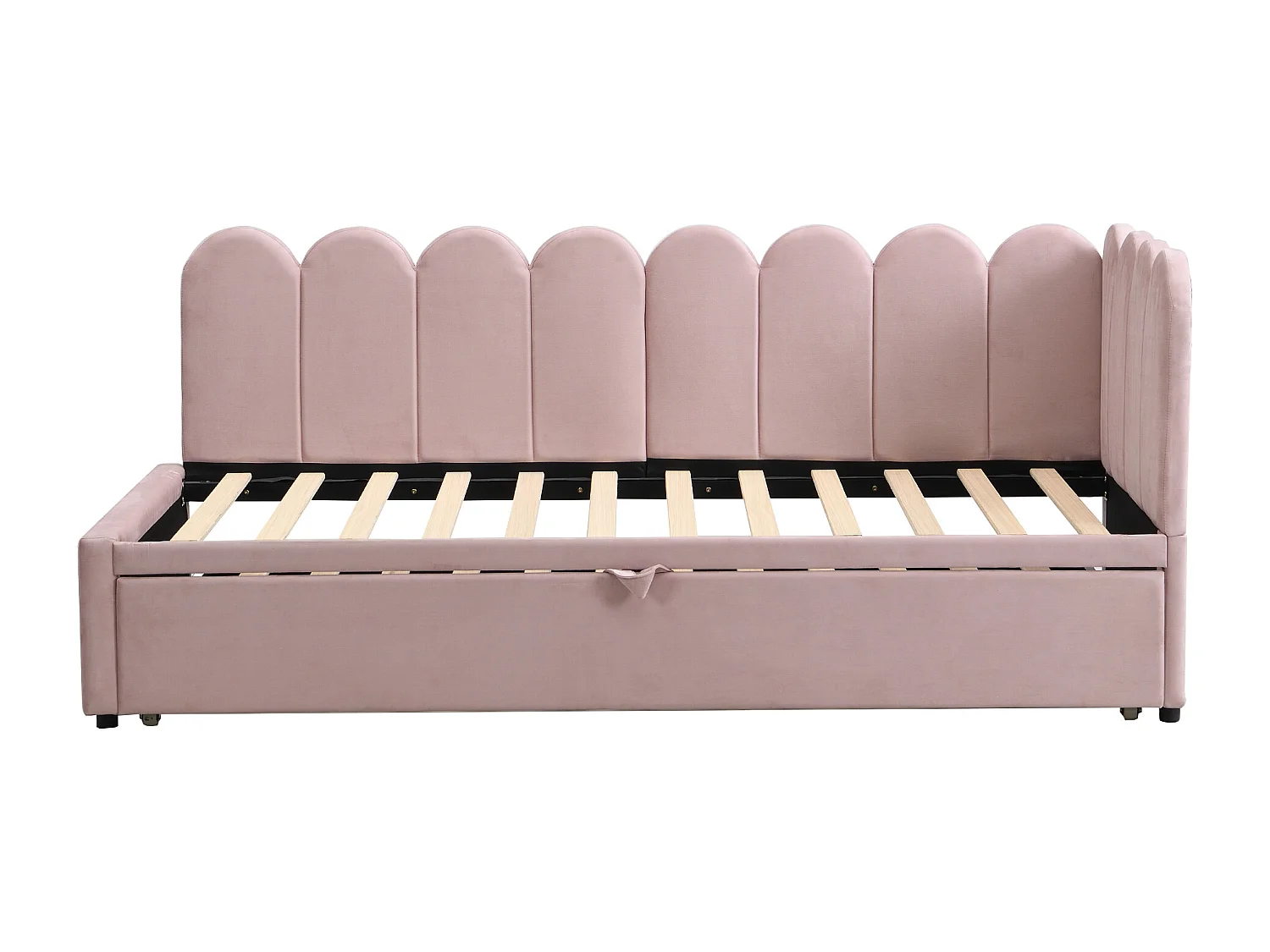 Canapé-lit 90x200cm - avec lit gigogne - velours - rose (matelas non inclus)