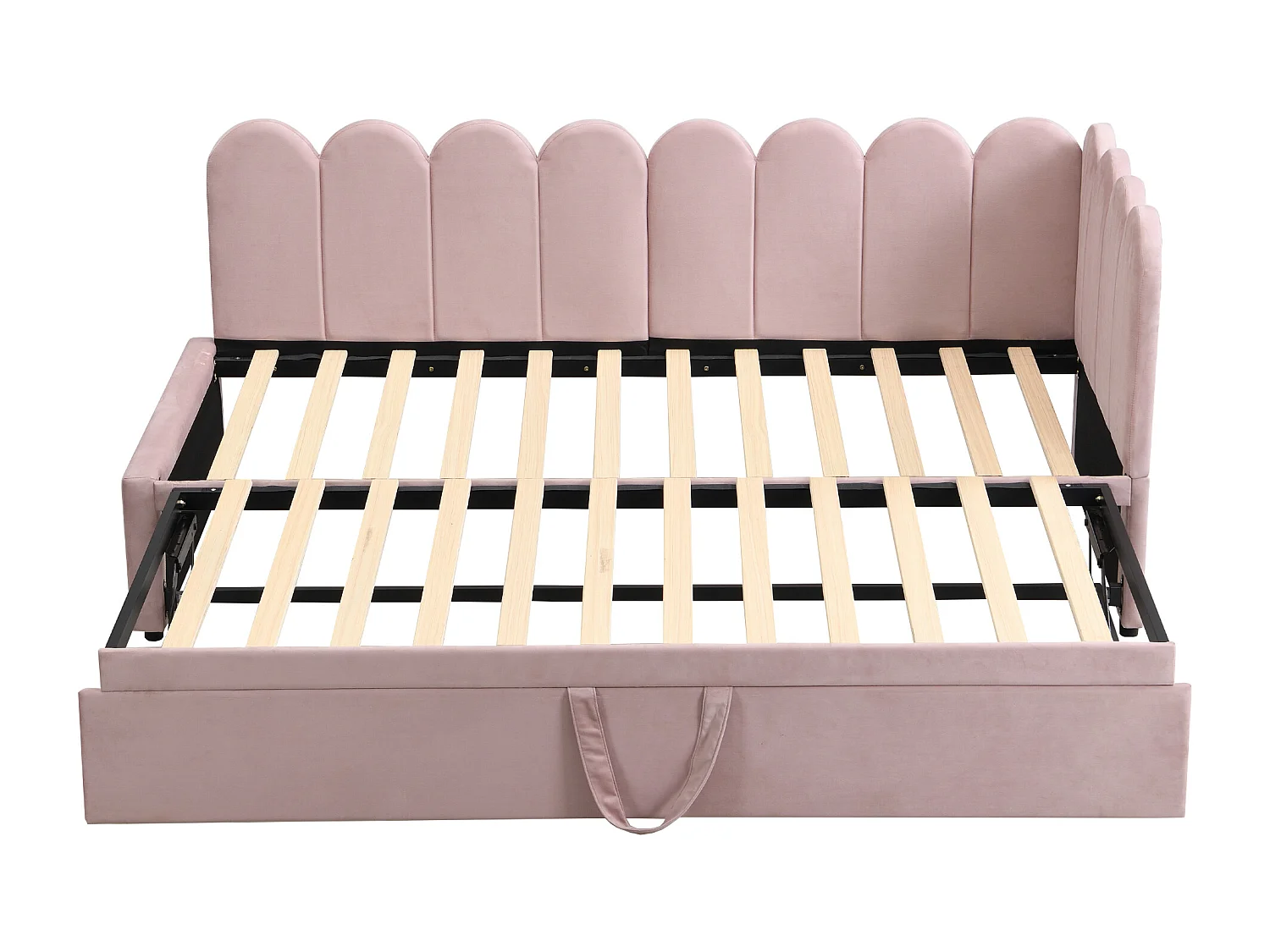 Canapé-lit 90x200cm - avec lit gigogne - velours - rose (matelas non inclus)
