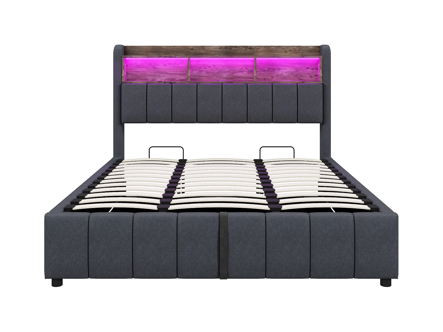 Letto contenitore imbottito 180x200 cm - con illuminazione LED + porta USB - Lino - grigio (senza materasso)