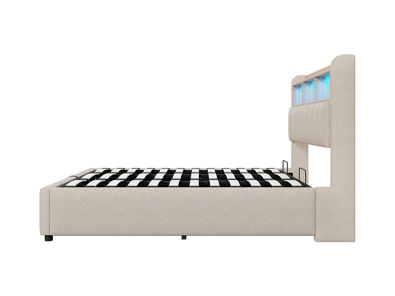 Opbergbed met stofferen hoofdeinde 180x200 cm - met LED-verlichting + USB-poort - Linnen - beige (zonder matras)