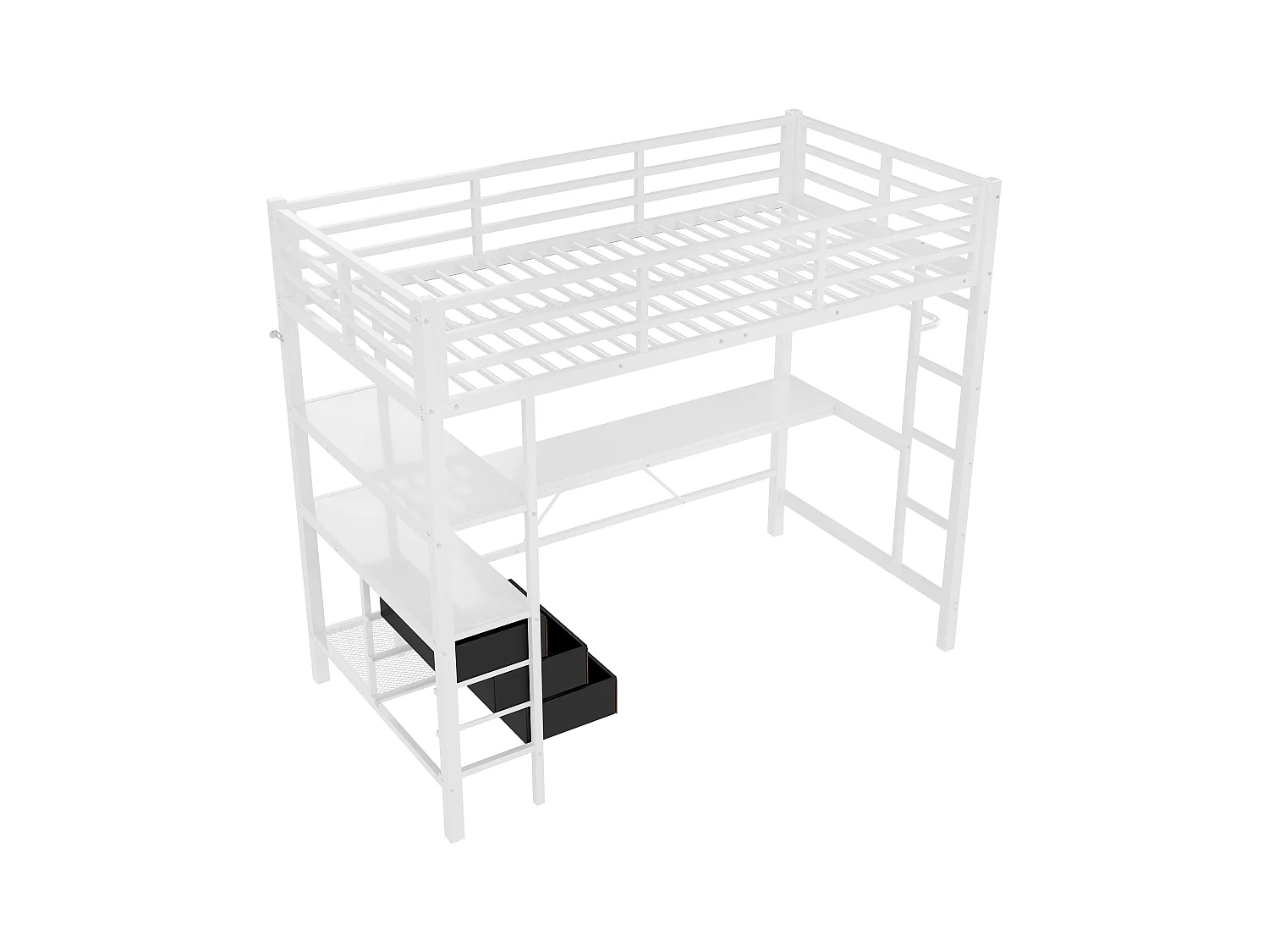 Lit mezzanine 90x200 cm - avec éclairage LED - avec bureau - avec 3 tiroirs - blanc (sans matelas)