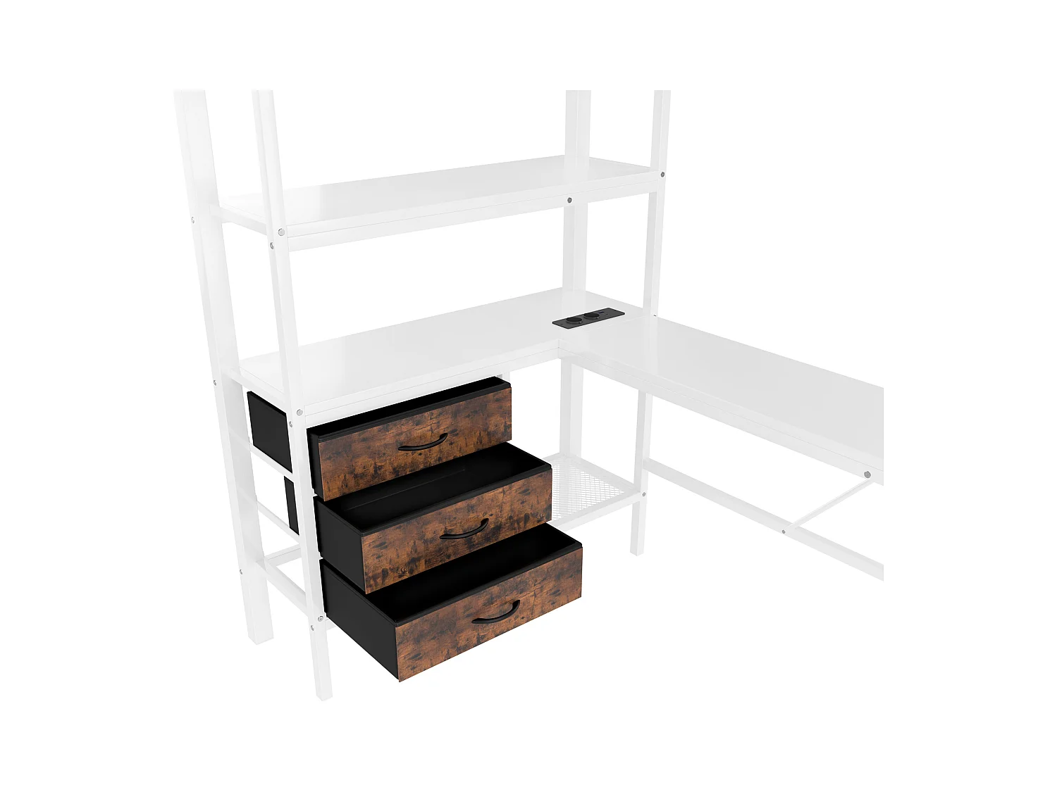 Lit mezzanine 90x200 cm - avec éclairage LED - avec bureau - avec 3 tiroirs - blanc (sans matelas)