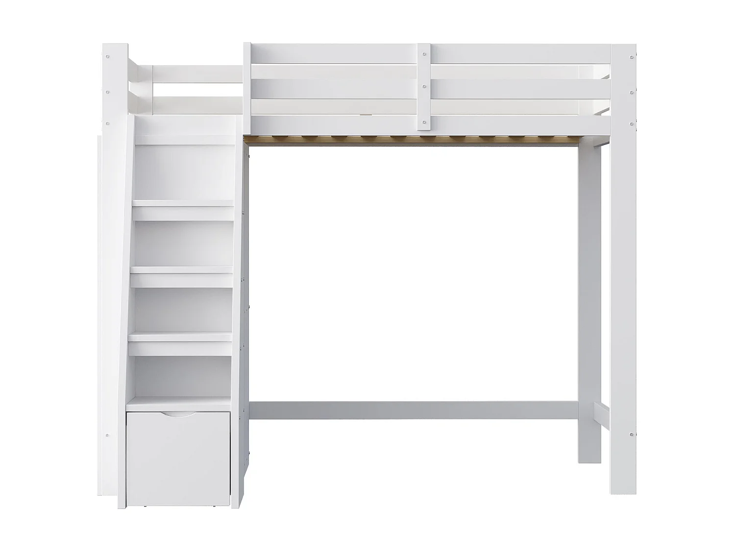 Łóżko antresolowe dziecięce 90x200 cm - z drabinką zabezpieczającą - z szafą i 1 szufladą - białe
