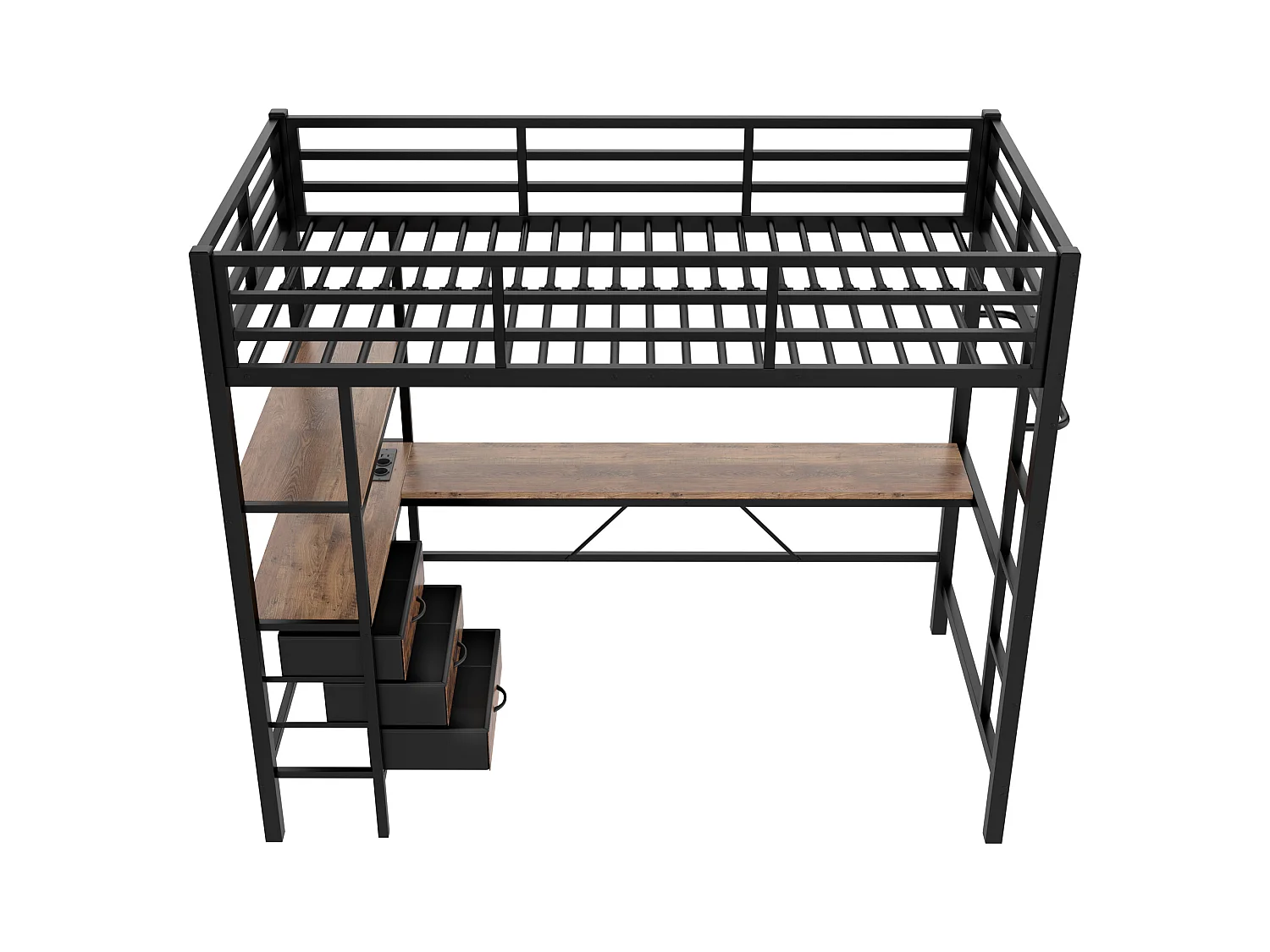 Lit mezzanine 90x200 cm - avec éclairage LED - avec bureau - avec 3 tiroirs - noir (sans matelas)
