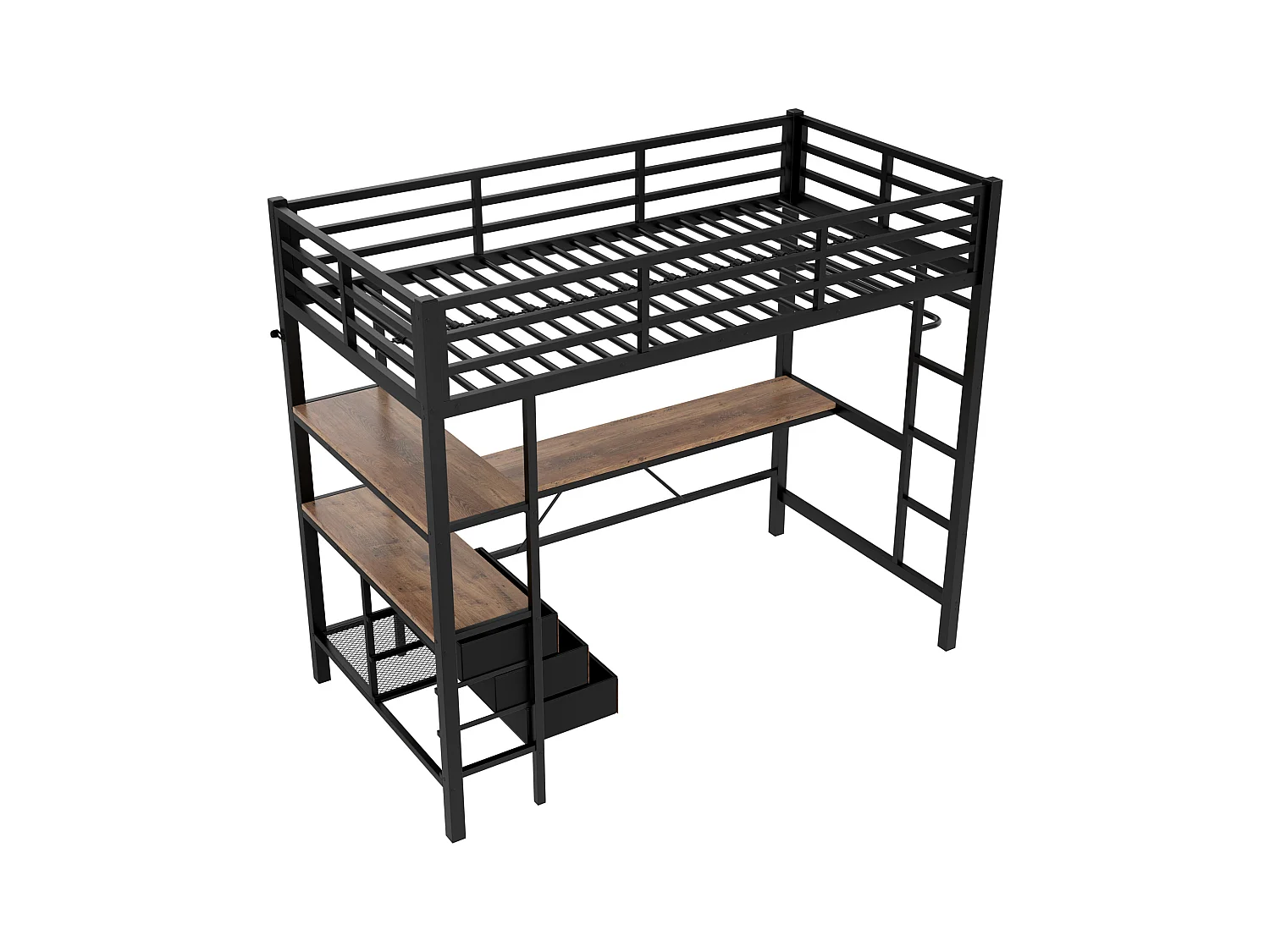Lit mezzanine 90x200 cm - avec éclairage LED - avec bureau - avec 3 tiroirs - noir (sans matelas)
