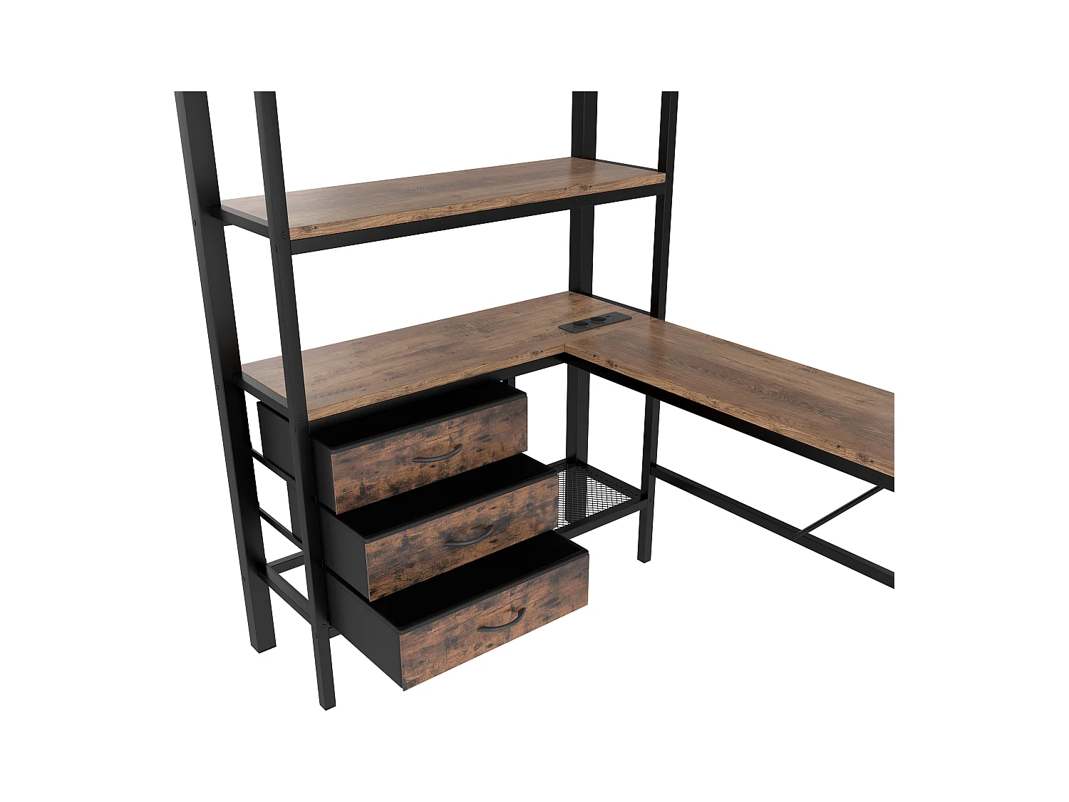 Lit mezzanine 90x200 cm - avec éclairage LED - avec bureau - avec 3 tiroirs - noir (sans matelas)