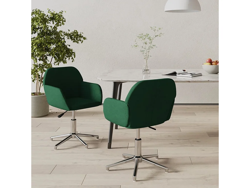 Sedie da Pranzo Girevoli 2 pz Verde Scuro in Tessuto