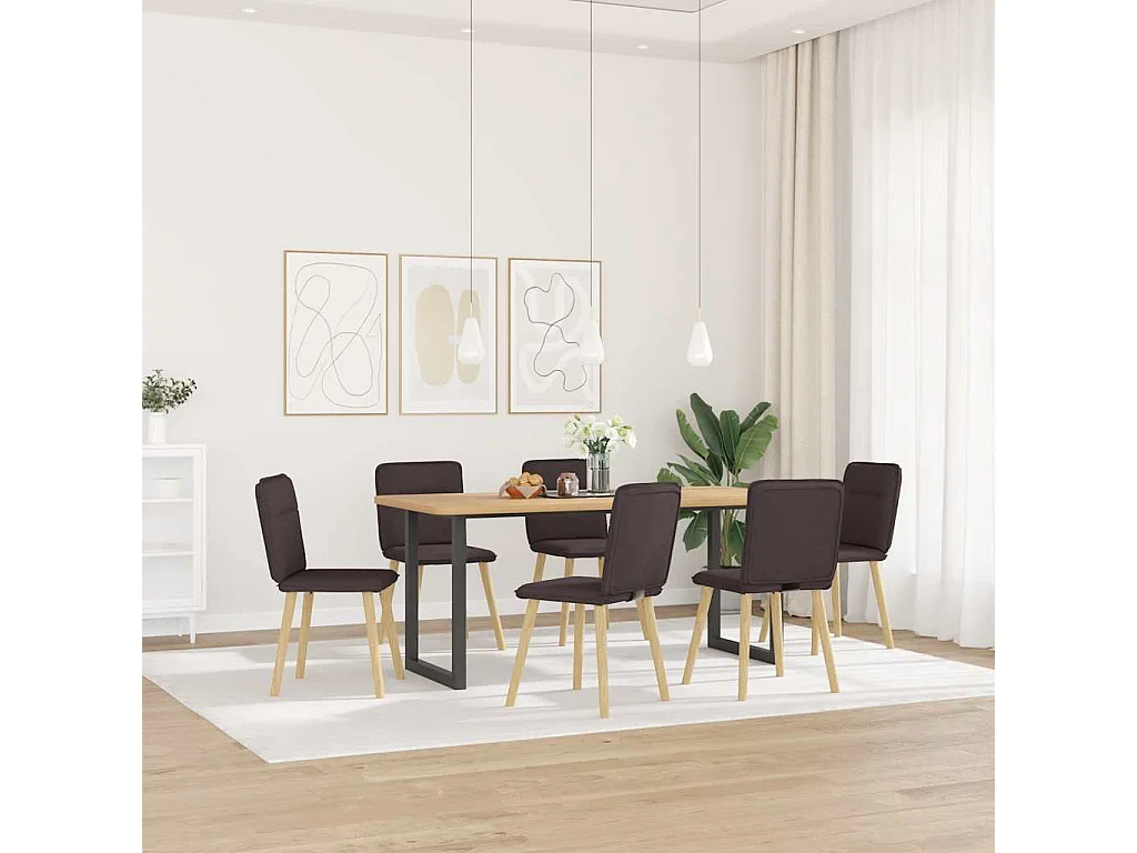 Cadeiras de jantar 6 pcs tecido castanho-escuro