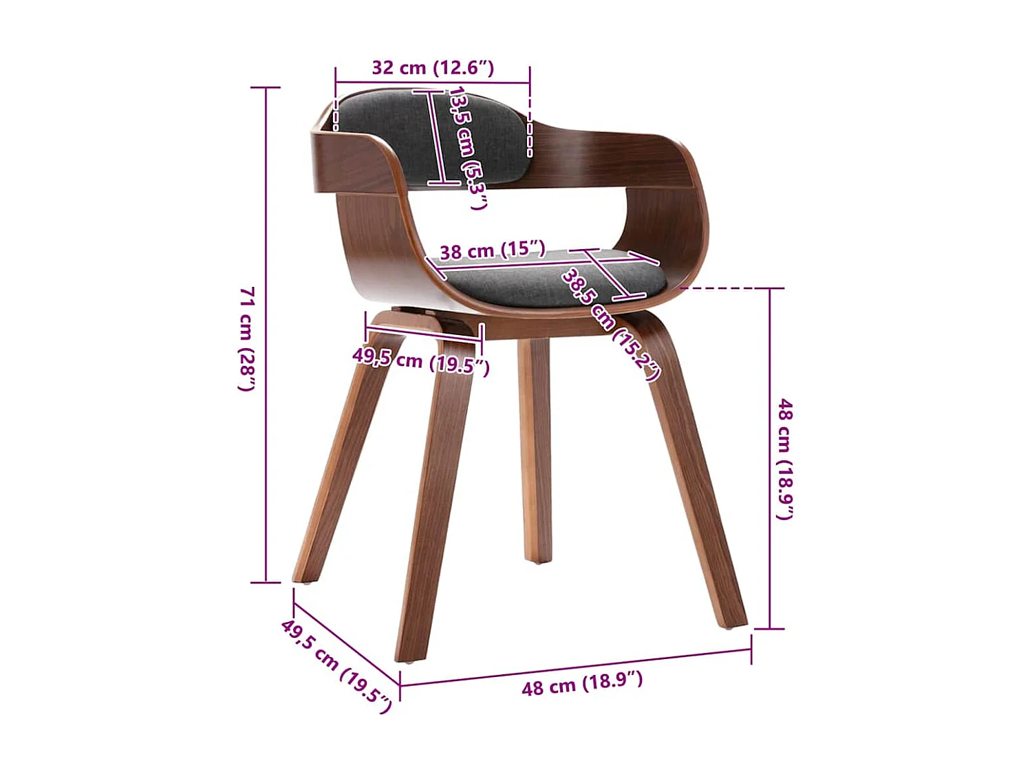 Chaise de salle à manger Gris foncé Bois courbé et tissu