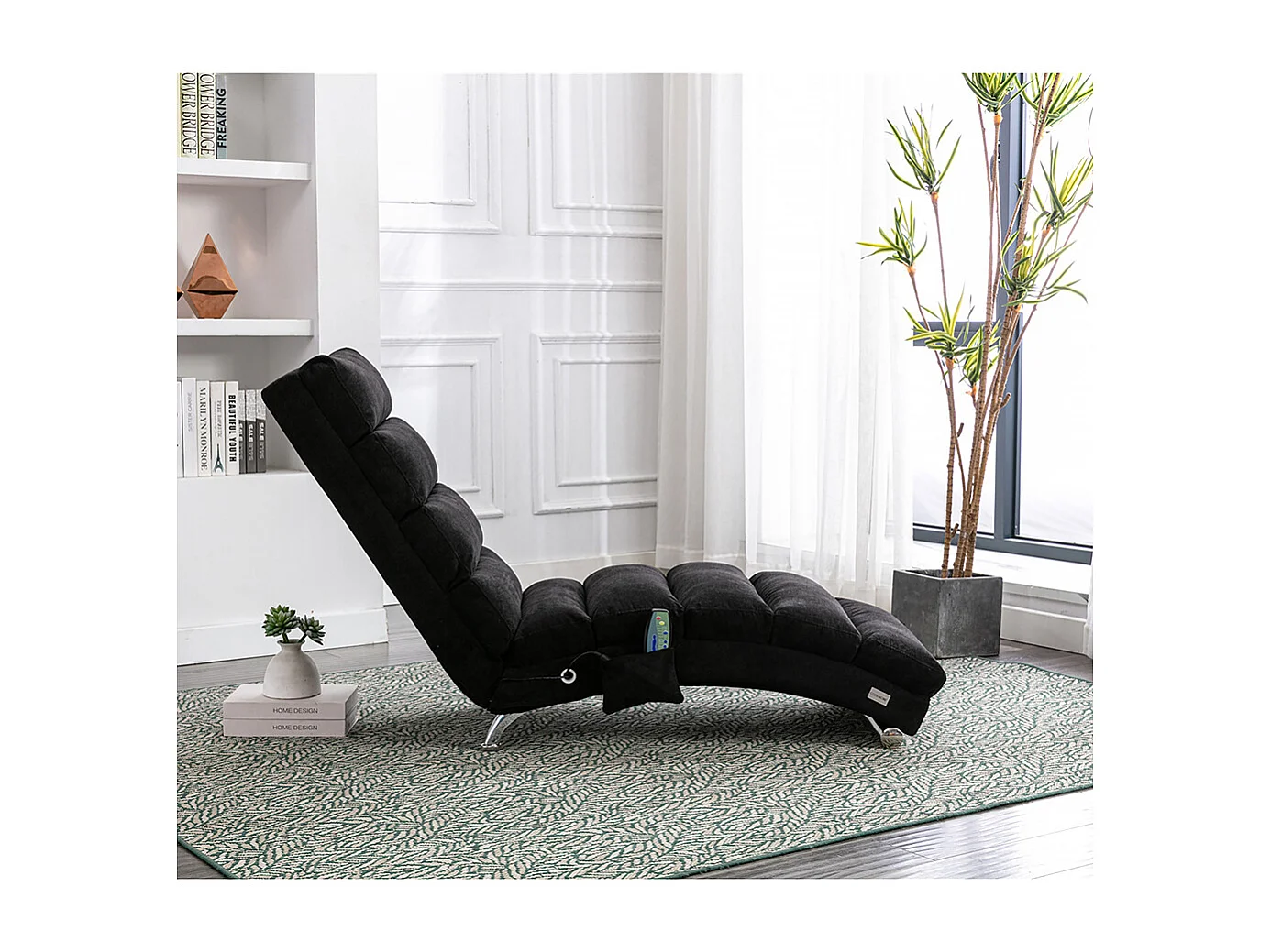 Chaise longue massage électrique toile jute 5 modes télécommande bureau salon chambre noir