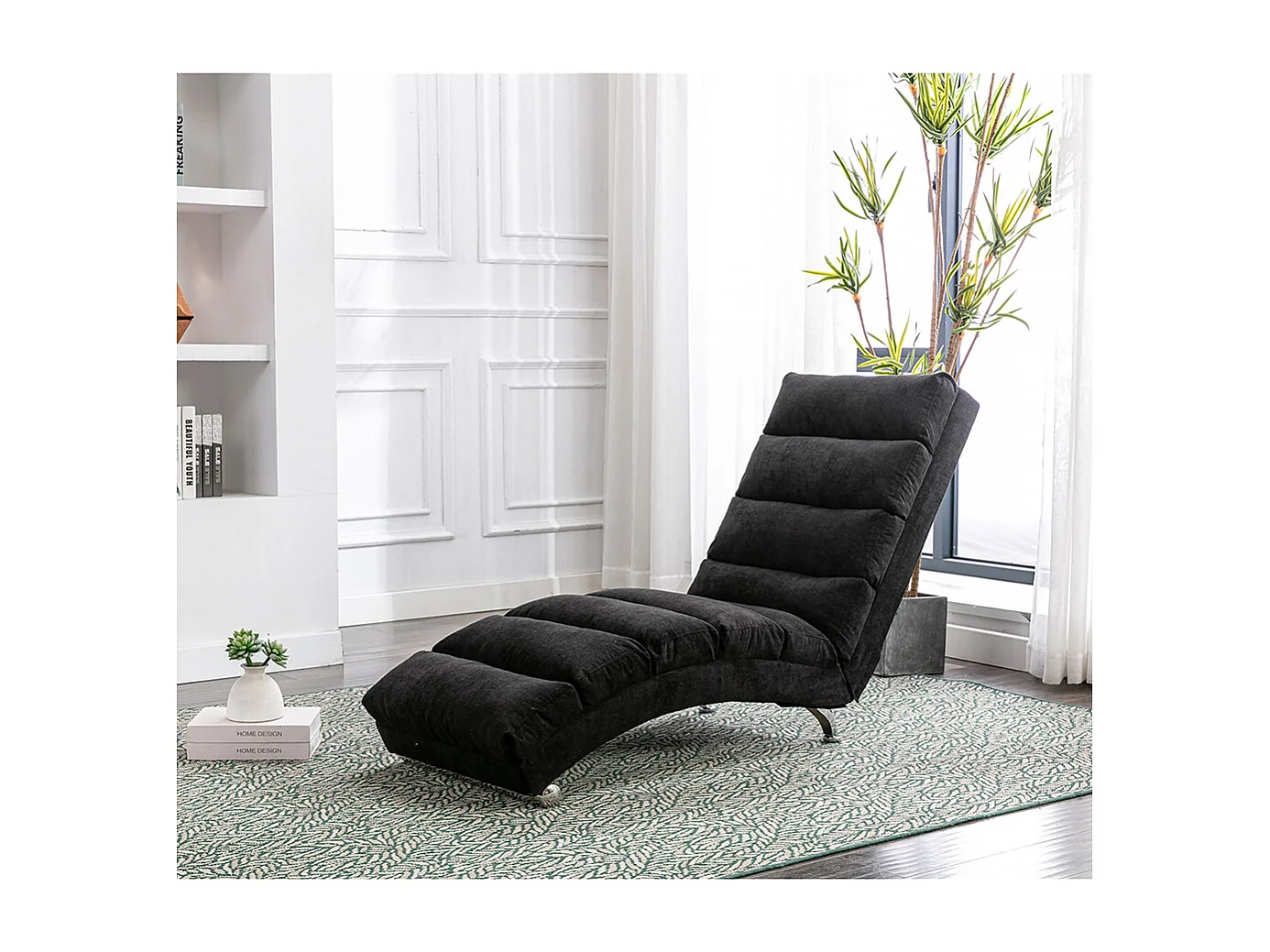 Chaise longue massage électrique toile jute 5 modes télécommande bureau salon chambre noir