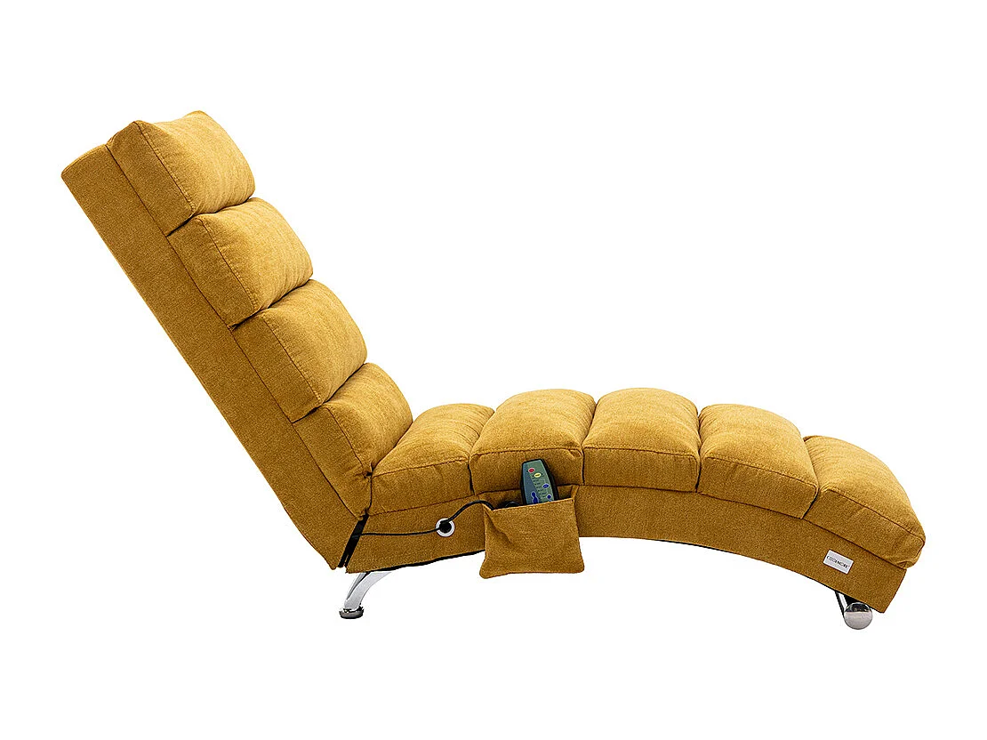 Chaise longue massage électrique toile jute 5 modes télécommande bureau salon chambre jaune moutarde