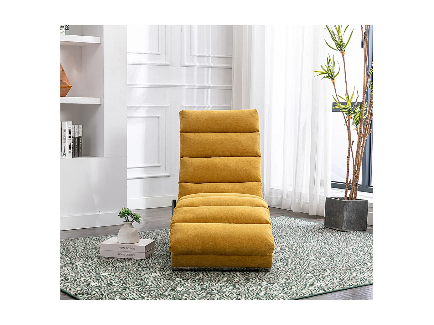 Chaise longue massage électrique toile jute 5 modes télécommande bureau salon chambre jaune moutarde